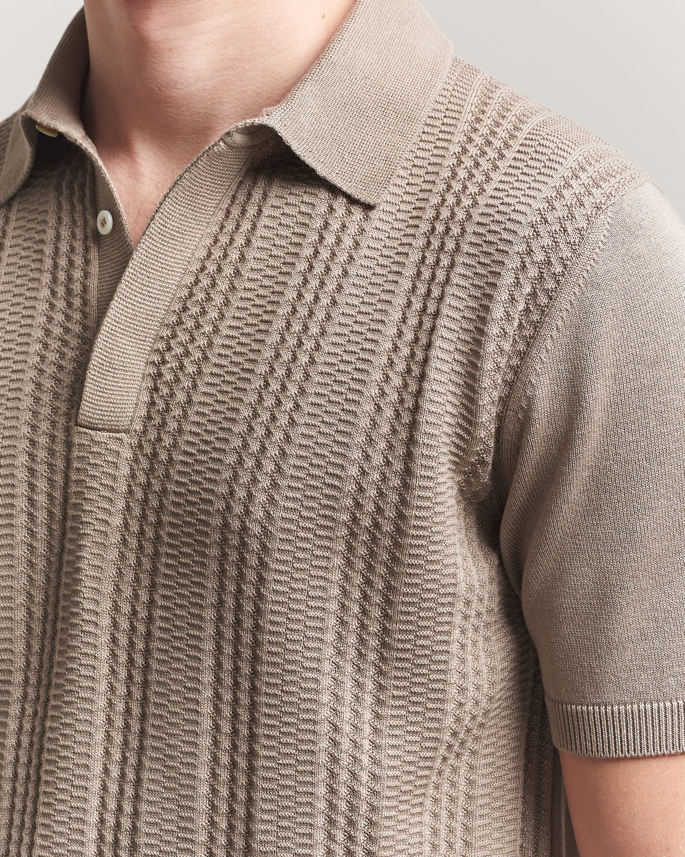 Herre | Polotrøjer | Canali | Jacquard Short Sleeve Polo Beige