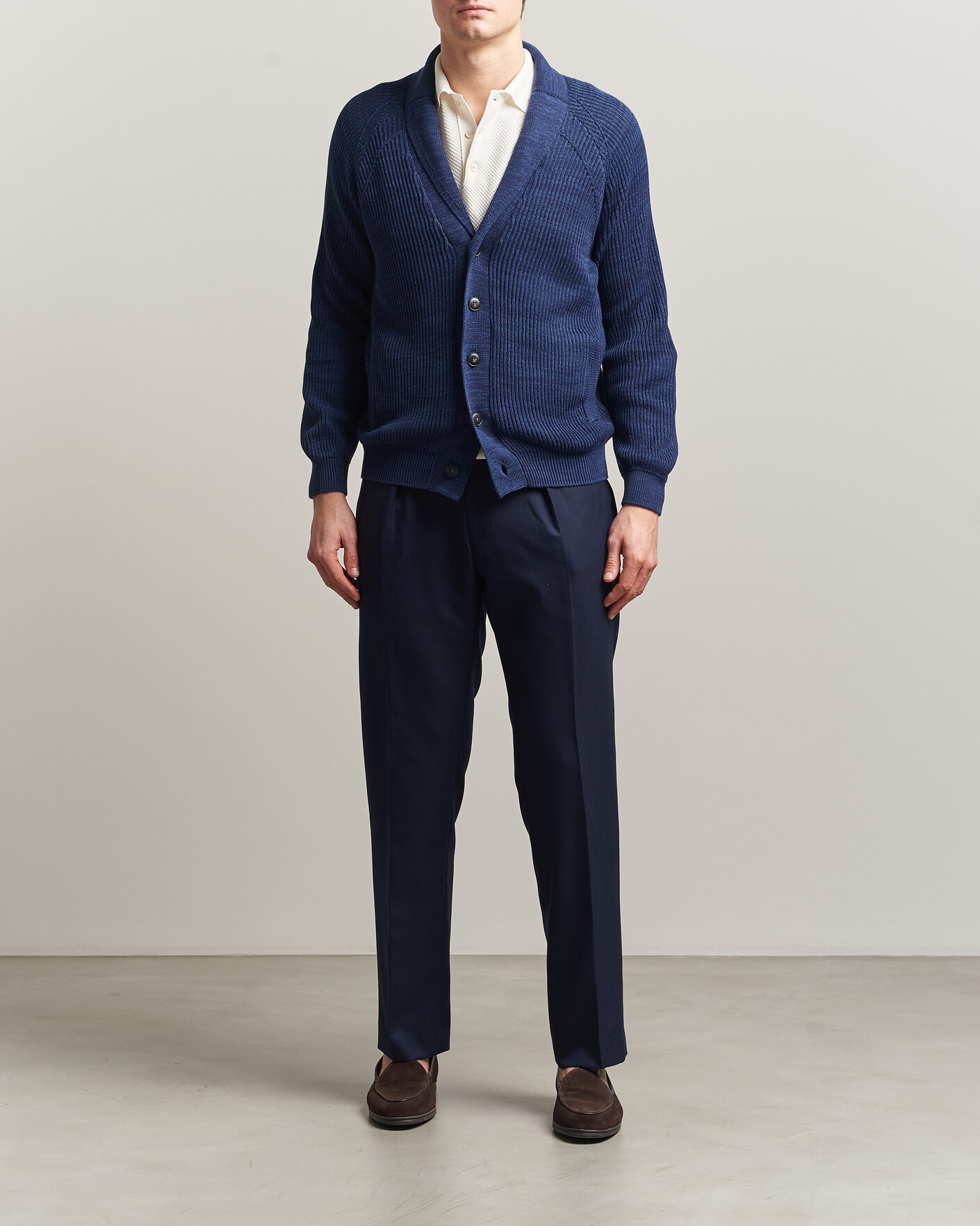 Herre | Trøjer | Canali | Rib Knit Shawl Cardigan Navy