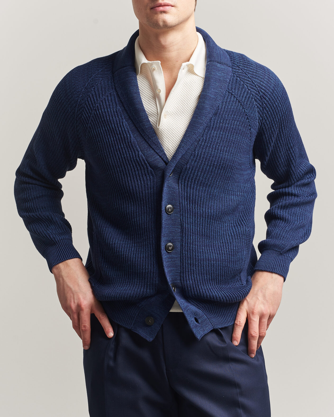 Herre | Trøjer | Canali | Rib Knit Shawl Cardigan Navy