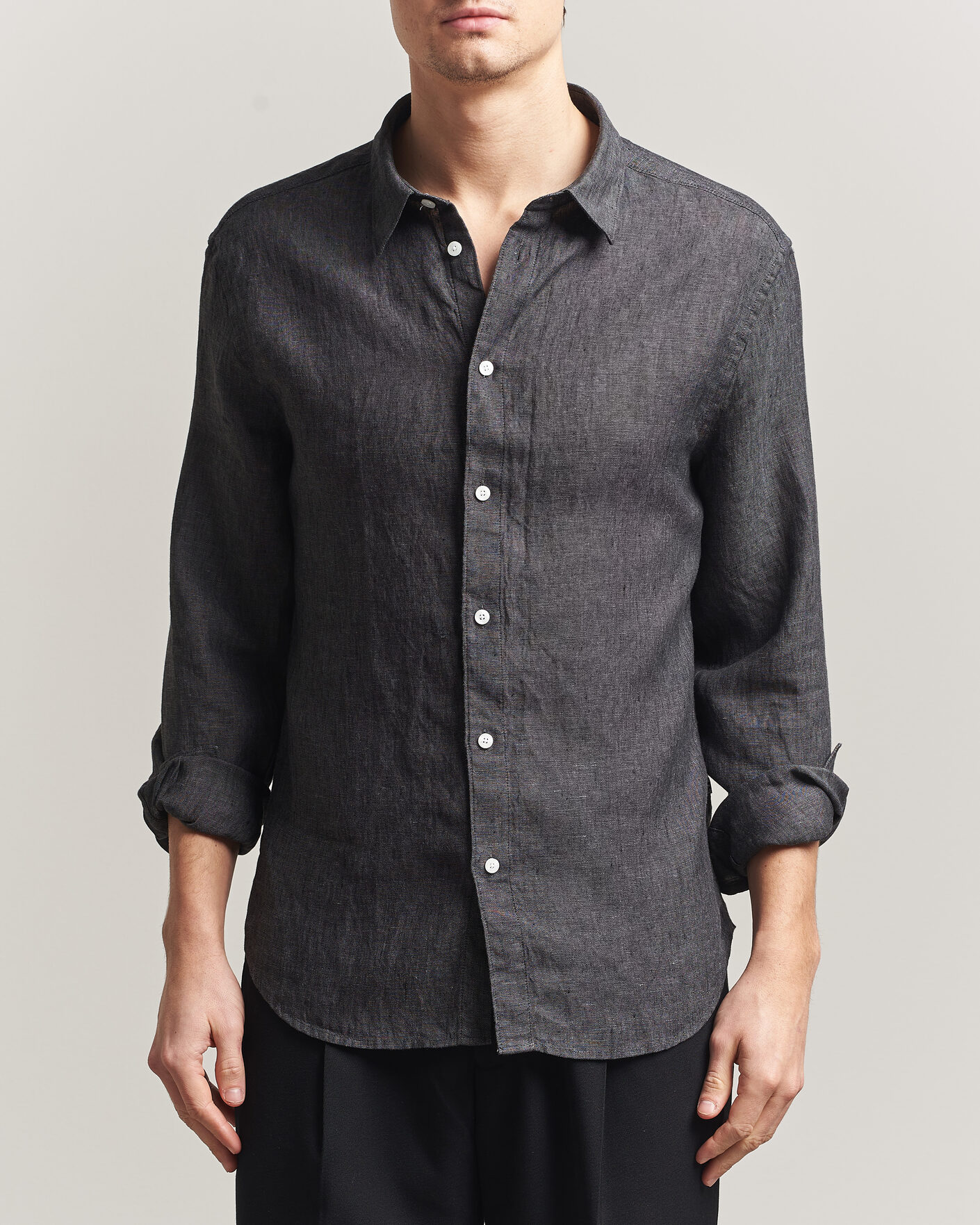 Herre | Skjorter | J.Lindeberg | Marlon Linen Melange Shirt Black