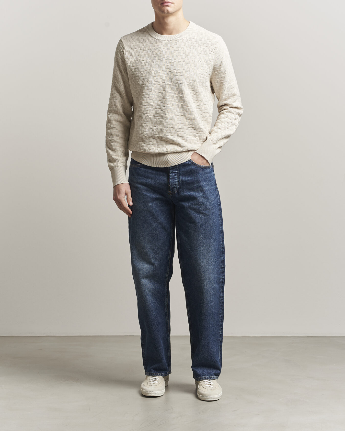Herre | Trøjer | J.Lindeberg | Arthur Knit Cotton Sweater Moonbeam