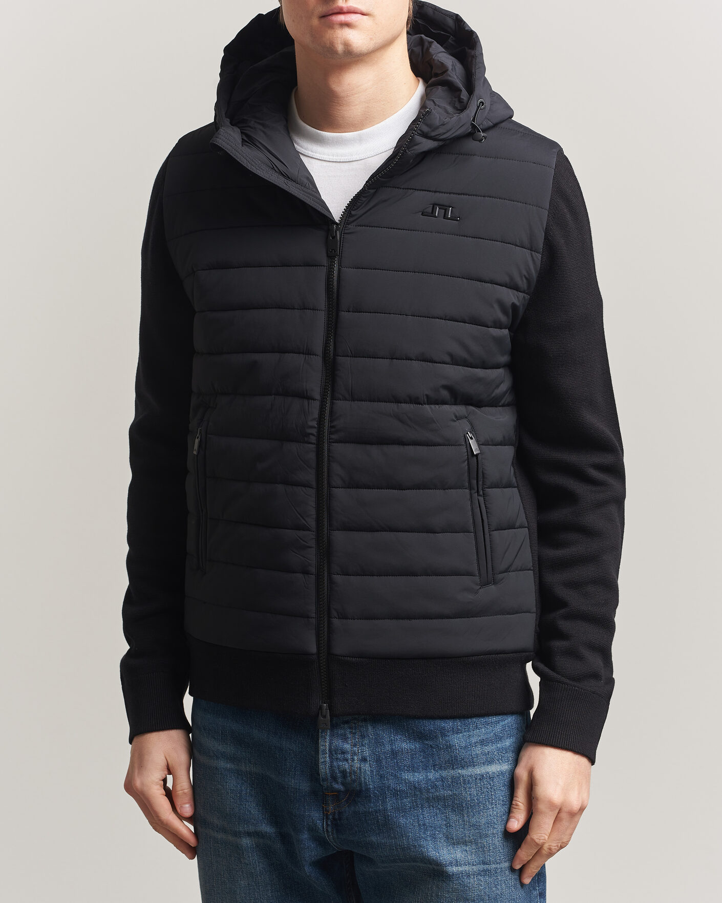 Herre | Jakker | J.Lindeberg | Ebbe Hybrid Knit Hoodie Black