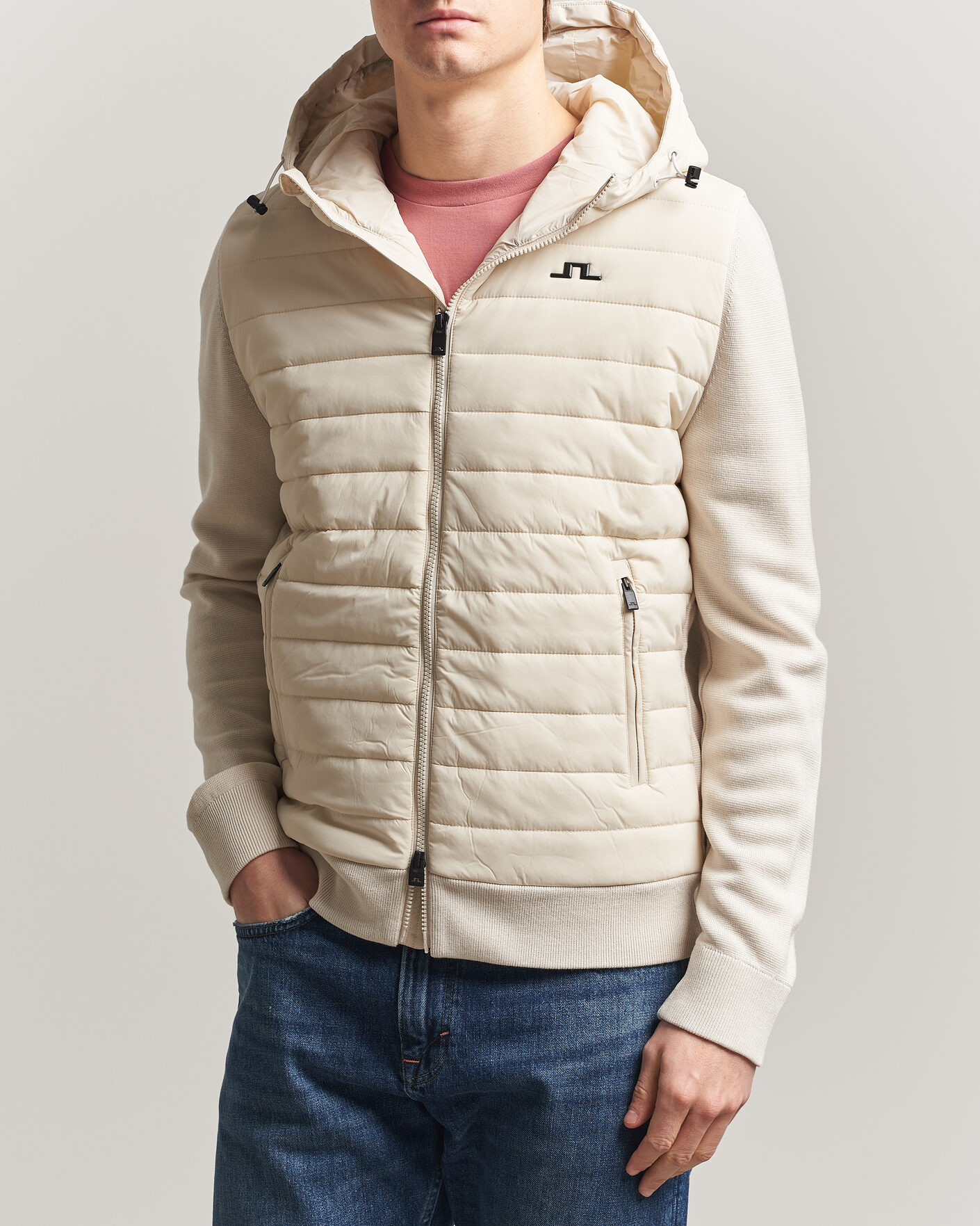 Herre | Jakker | J.Lindeberg | Ebbe Hybrid Knit Hoodie Moonbeam