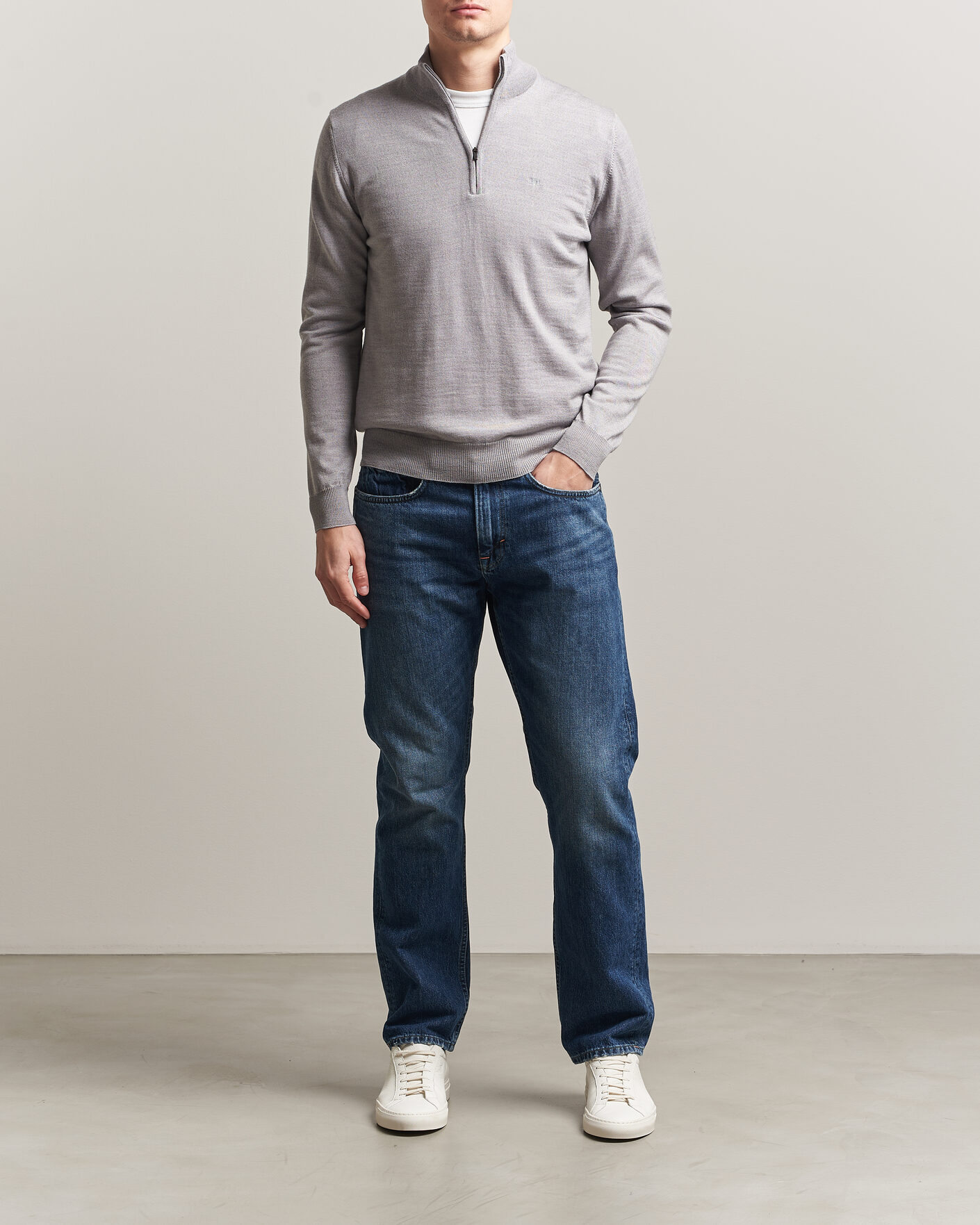 Herre | Trøjer | J.Lindeberg | Kiyan Merino Half Zip Light Grey Melange