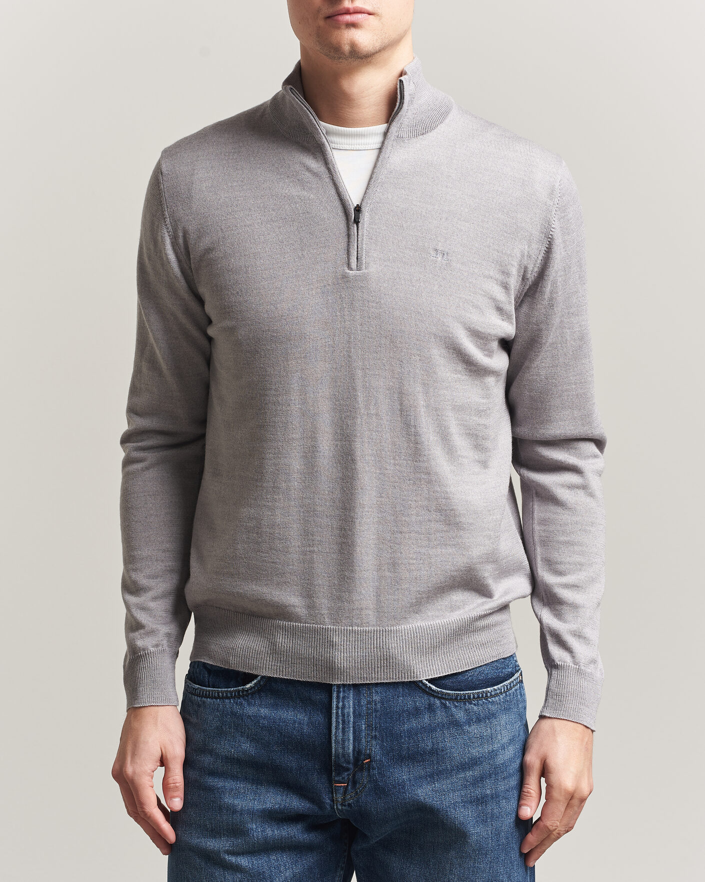 Herre | Trøjer | J.Lindeberg | Kiyan Merino Half Zip Light Grey Melange