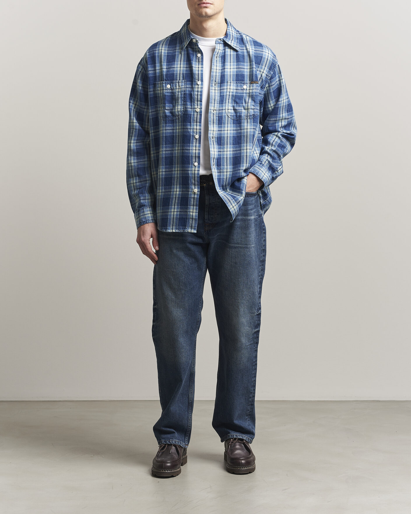 Herre | Skjorter | Nudie Jeans | Julian Checked Worker Shirt Indigo