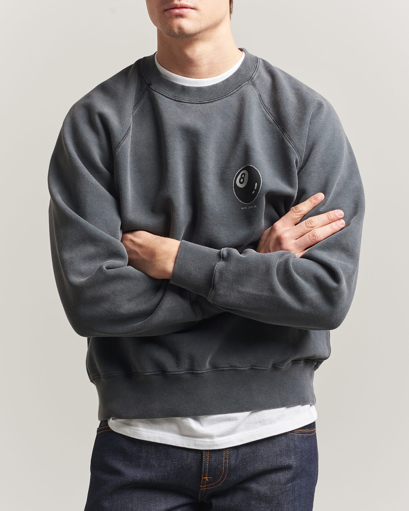 Herre | Trøjer | Nudie Jeans | Palle Printed Crew Neck Sweatshirt Antracite