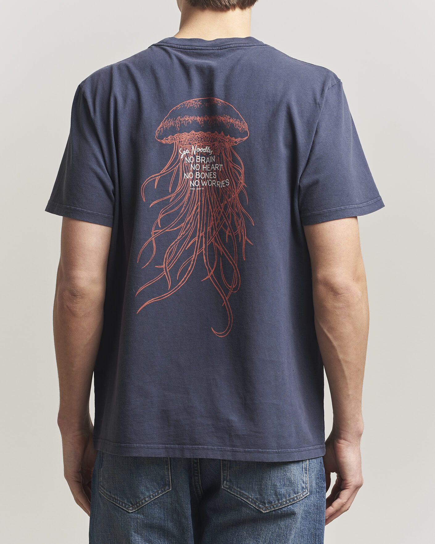 Herre | T-Shirts | Nudie Jeans | Roy Printed T-Shirt Dark Blue