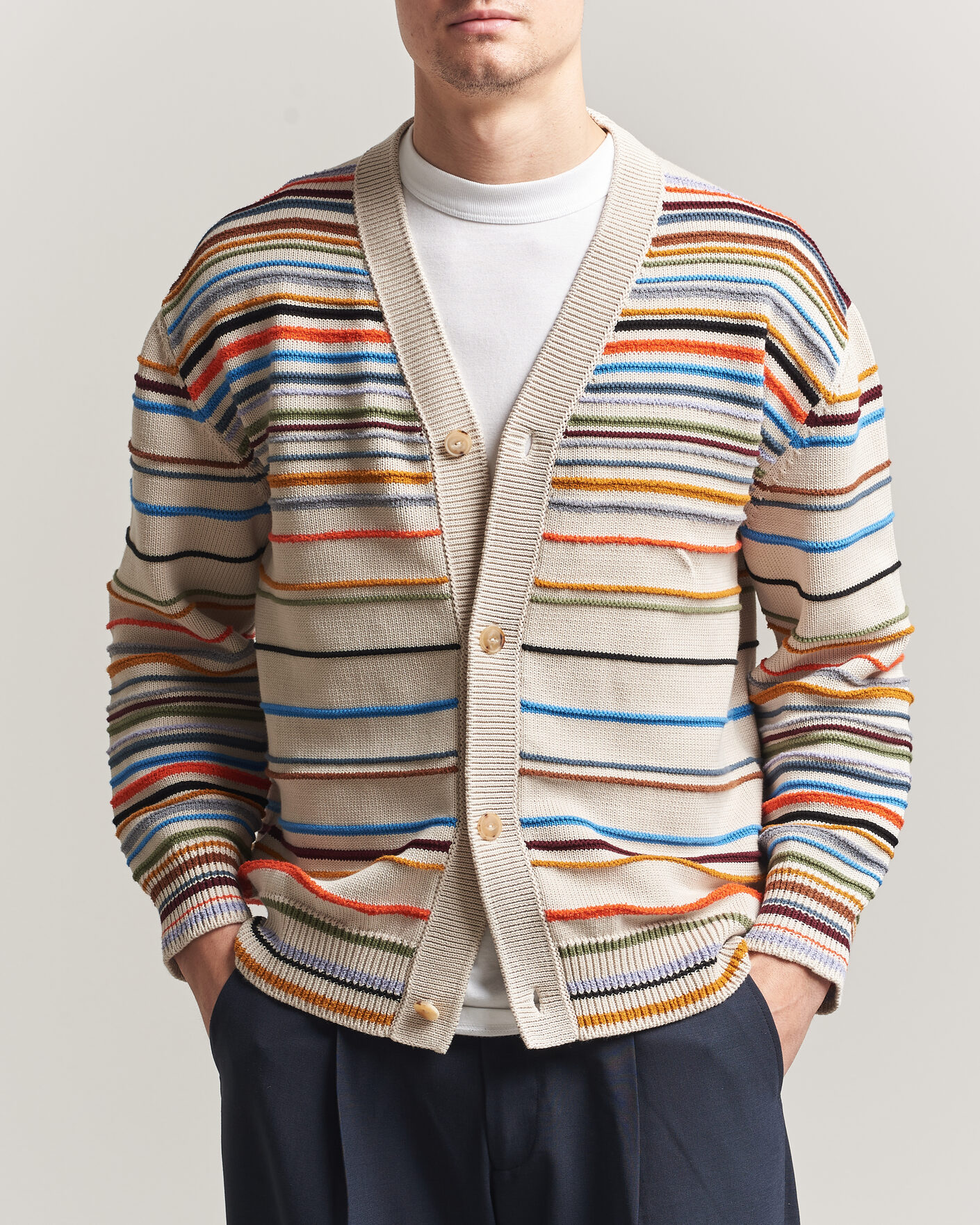 Herre | Trøjer | Paul Smith | Signature Stripe Knitted Cardigan White