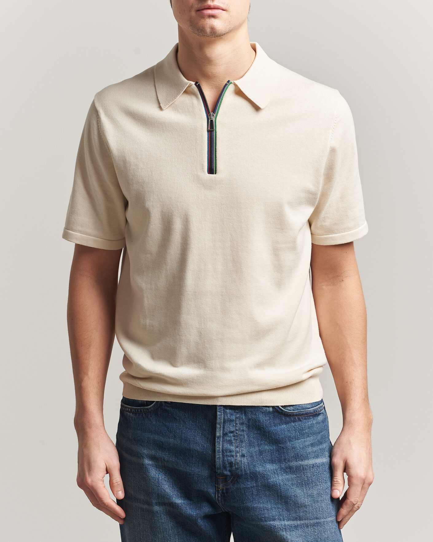 Herre | Polotrøjer | PS Paul Smith | Cotton Knitted Half Zip Polo Off White