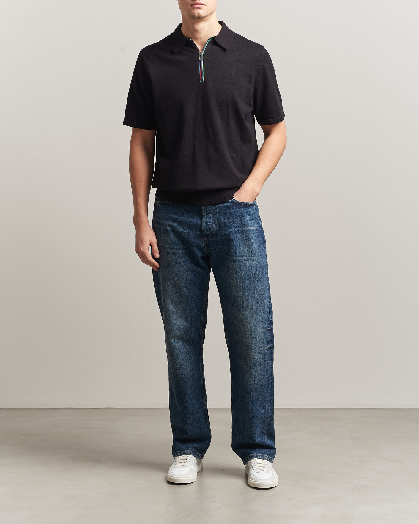 Herre | Polotrøjer | PS Paul Smith | Cotton Knitted Half Zip Polo Black