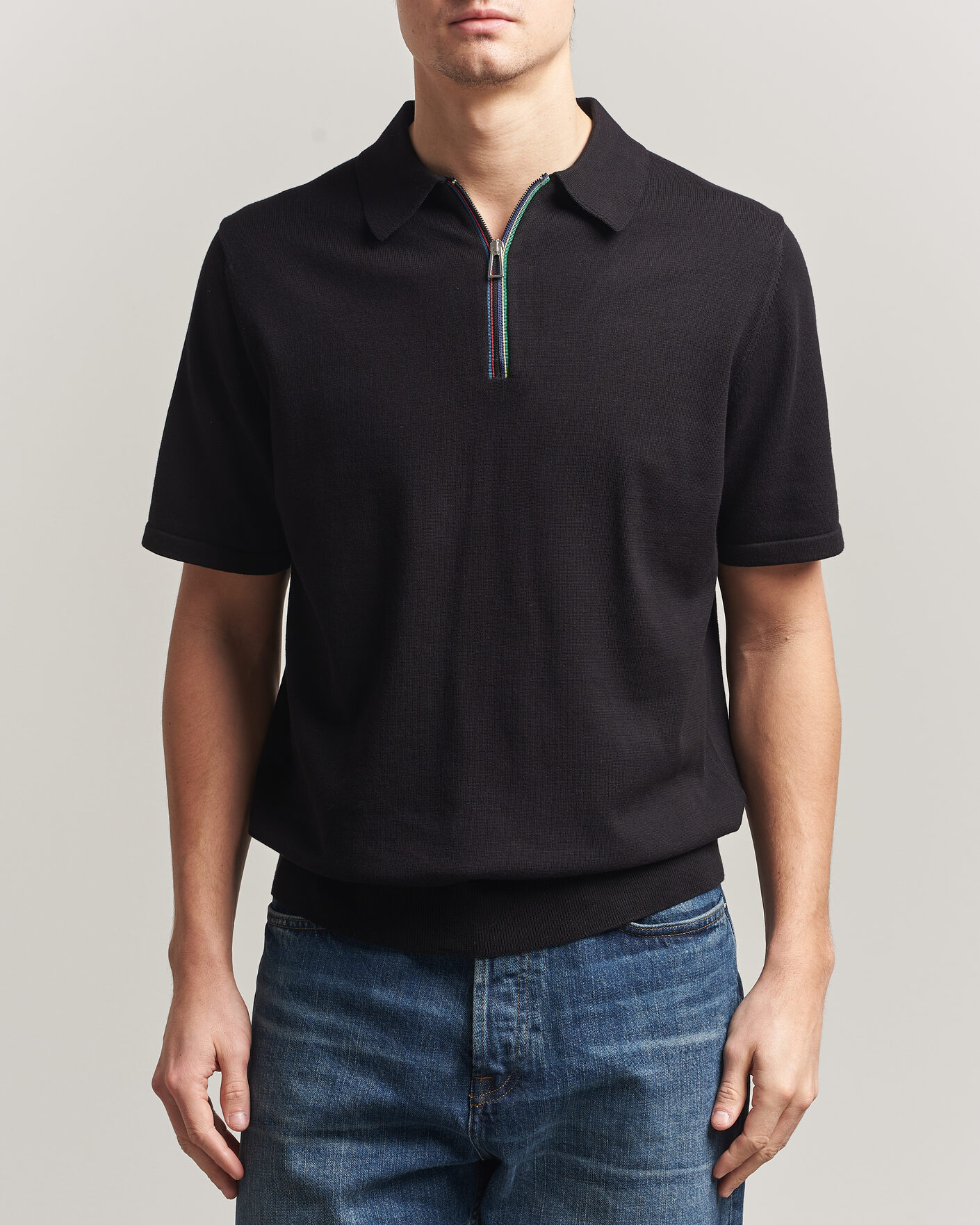 Herre | Polotrøjer | PS Paul Smith | Cotton Knitted Half Zip Polo Black