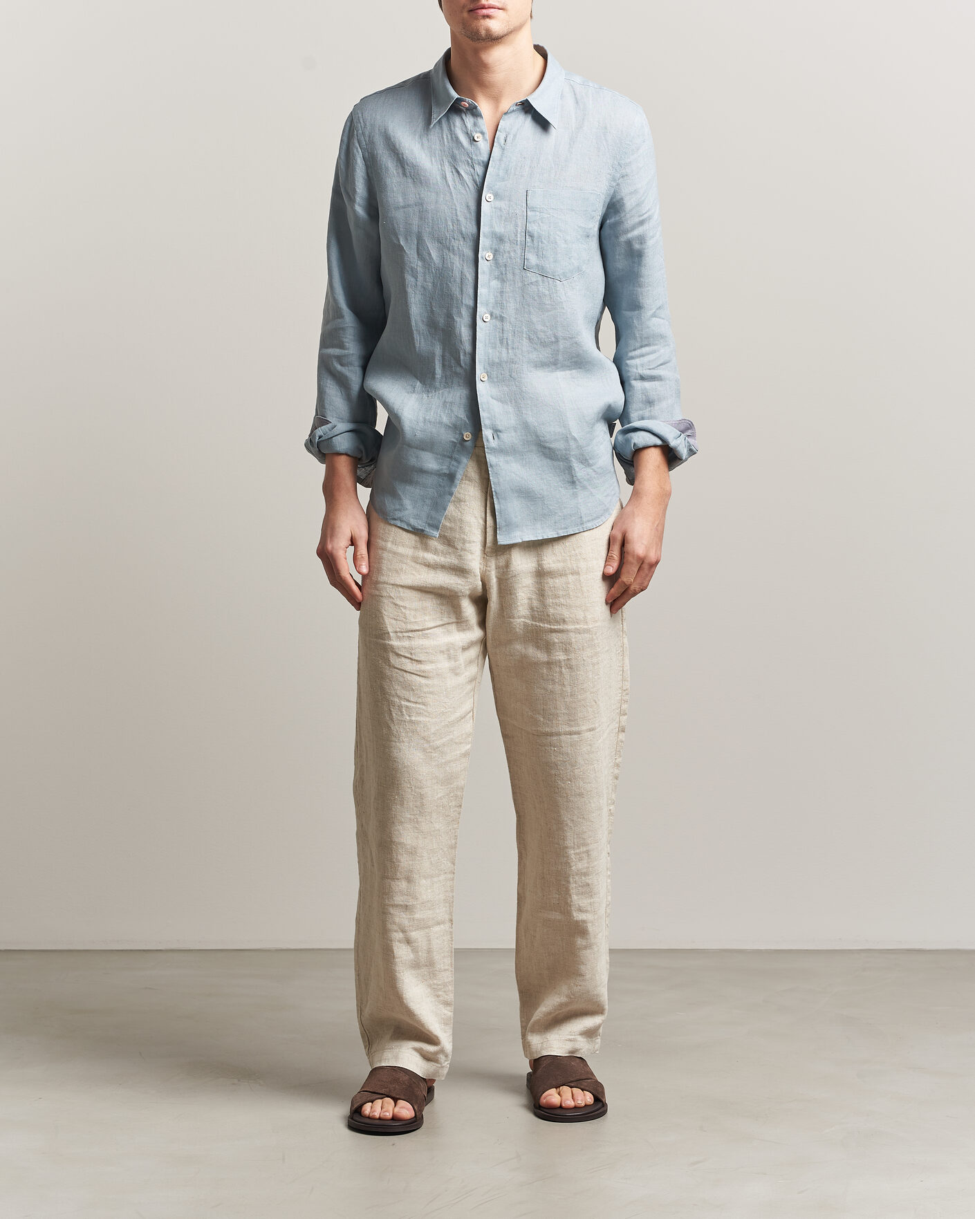 Herre | Skjorter | PS Paul Smith | Tailored Fit Linen Shirt Light Blue