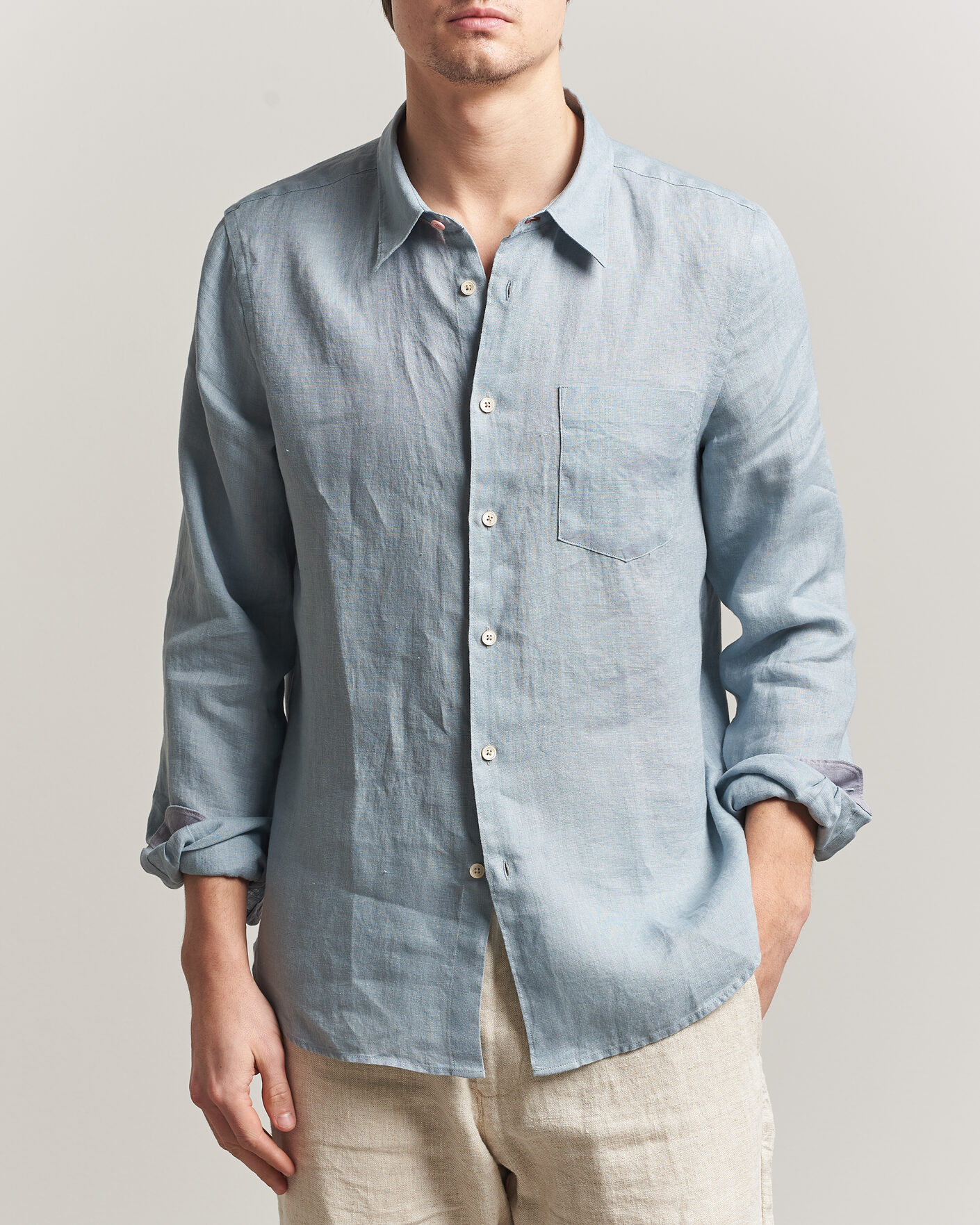 Herre | Skjorter | PS Paul Smith | Tailored Fit Linen Shirt Light Blue