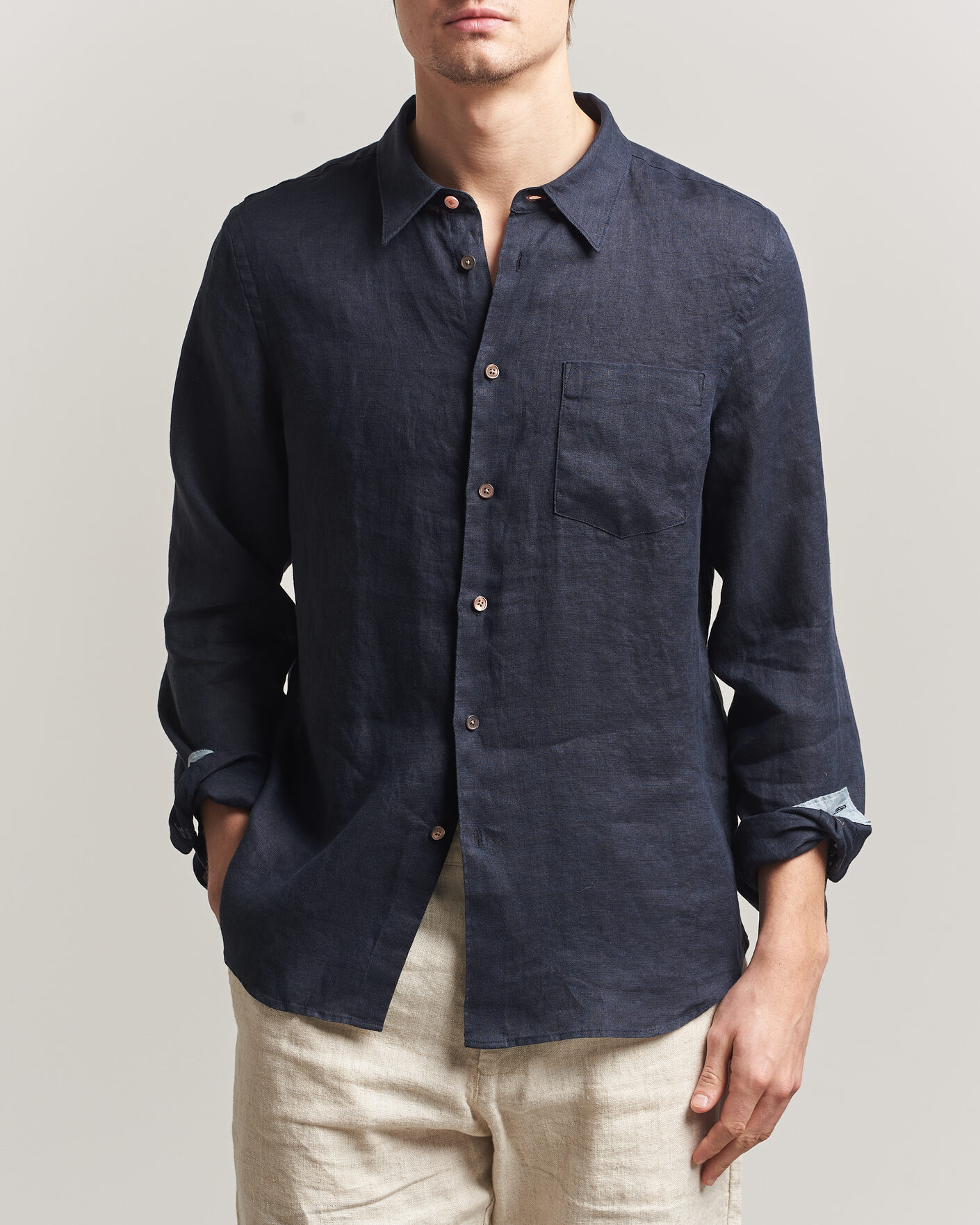 Herre | Skjorter | PS Paul Smith | Tailored Fit Linen Shirt Navy