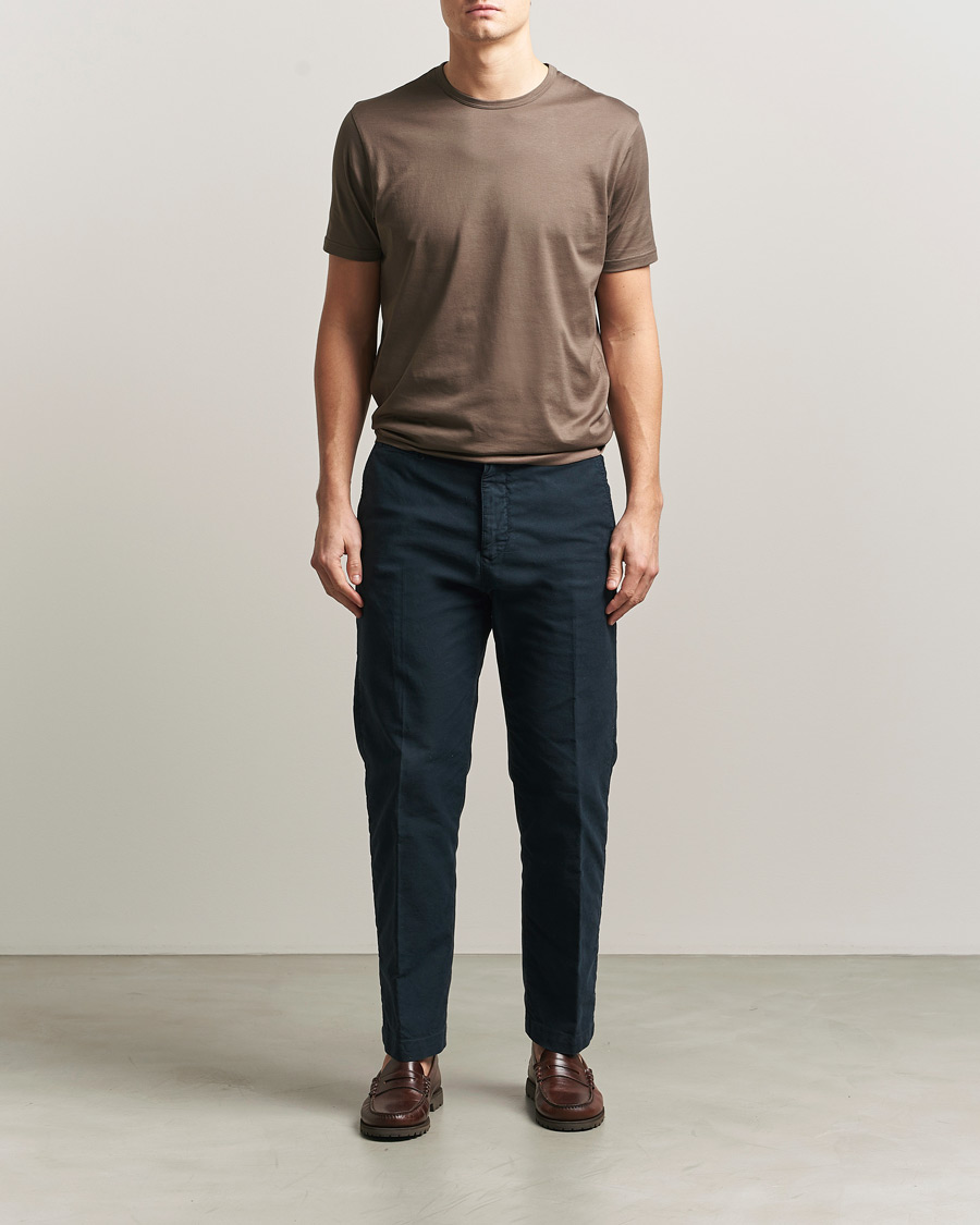 Herre | T-Shirts | Sunspel | Crew Neck Q82 Cotton T-Shirt Dark Cedar