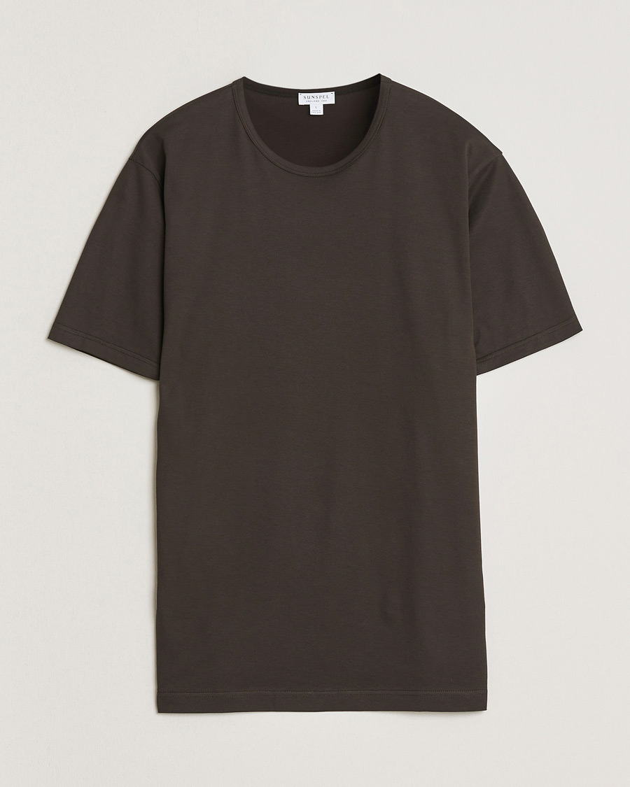 Herre | T-Shirts | Sunspel | Crew Neck Q82 Cotton T-Shirt Dark Chocolate
