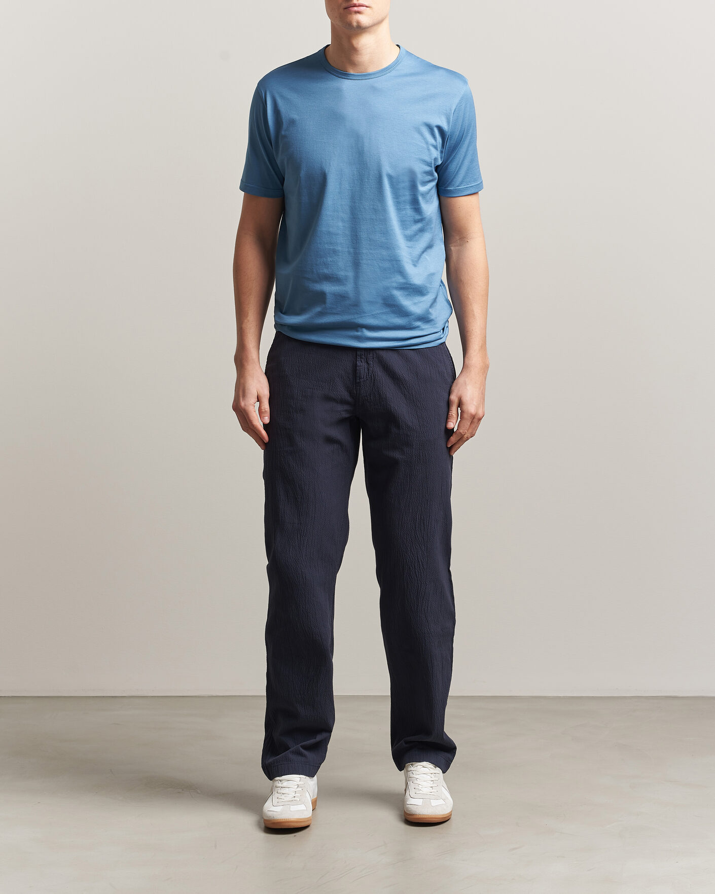 Herre | T-Shirts | Sunspel | Crew Neck Q82 Cotton T-Shirt Air Force Blue