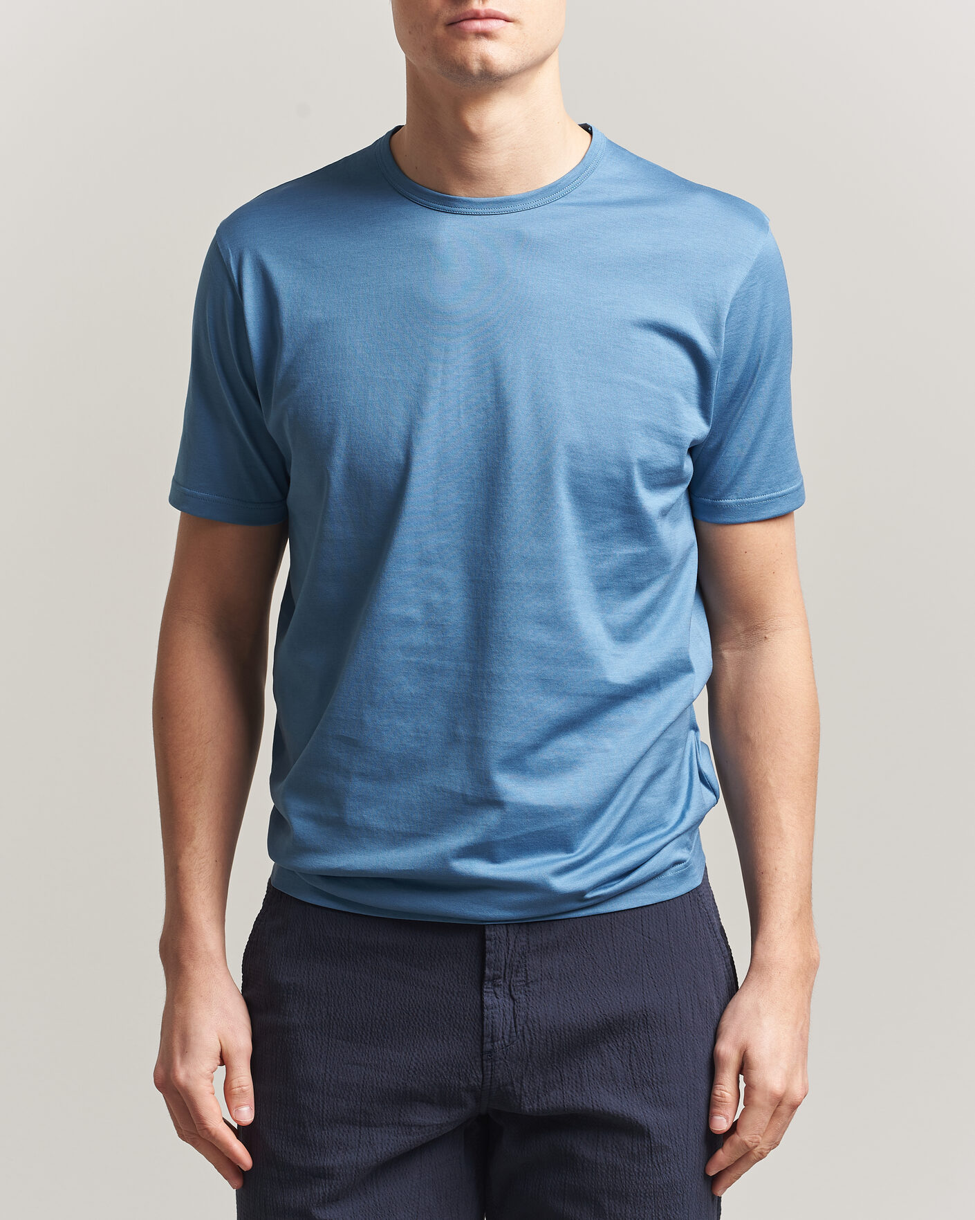 Herre | T-Shirts | Sunspel | Crew Neck Q82 Cotton T-Shirt Air Force Blue