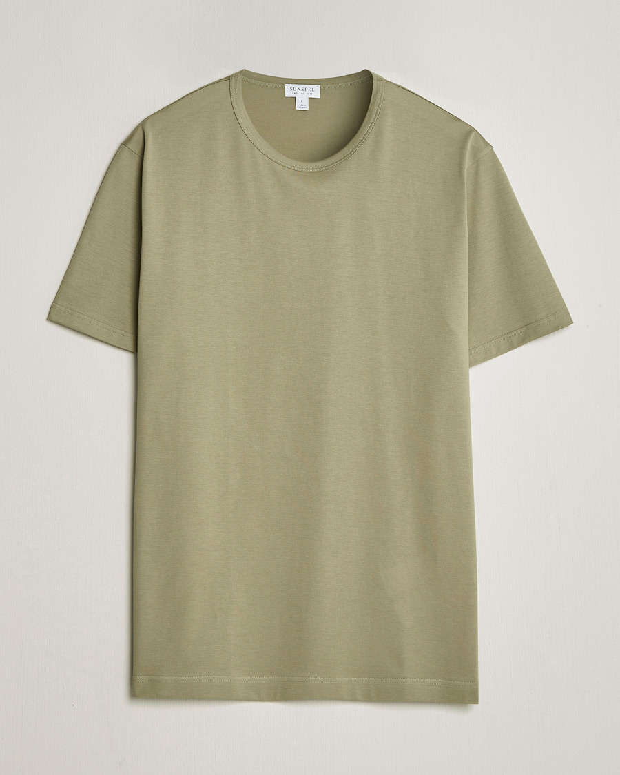Herre | T-Shirts | Sunspel | Crew Neck Q82 Cotton T-Shirt Pistachio