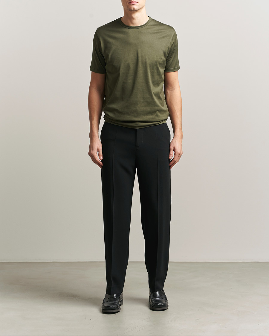 Herre | T-Shirts | Sunspel | Crew Neck Q82 Cotton T-Shirt Deep Olive