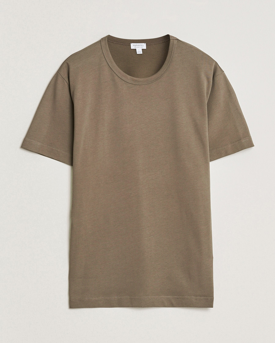 Herre | T-Shirts | Sunspel | Single Jersey Supima Cotton T-Shirt Dark Cedar