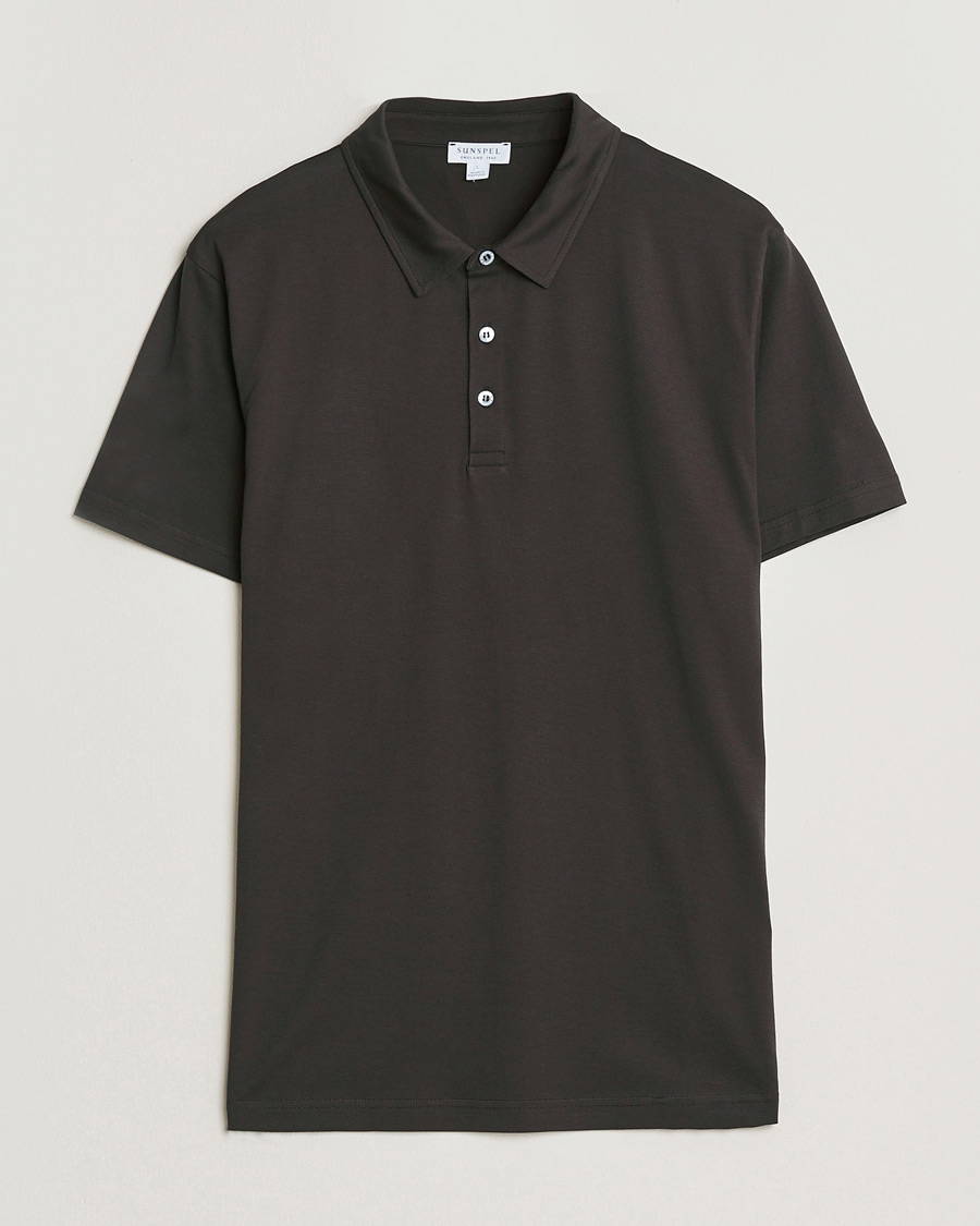 Herre | Polotrøjer | Sunspel | Cotton Jersey Polo Dark Chocolate