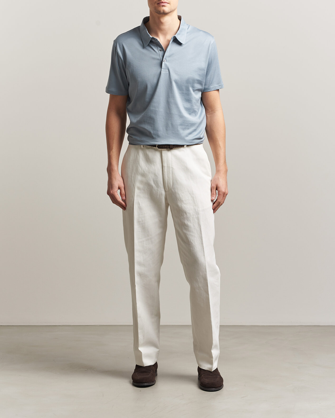 Herre | Polotrøjer | Sunspel | Cotton Jersey Polo Stone Blue