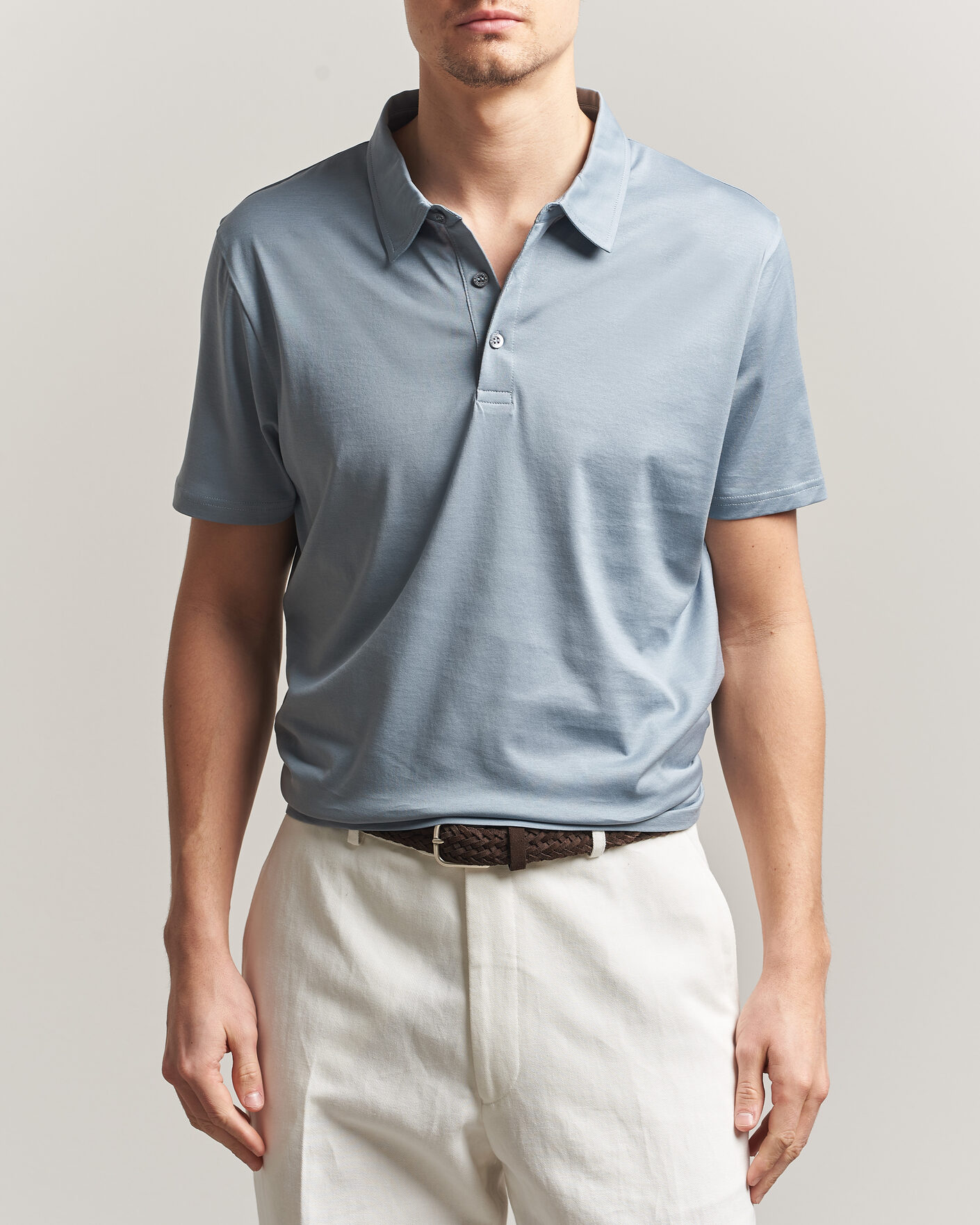 Herre | Polotrøjer | Sunspel | Cotton Jersey Polo Stone Blue