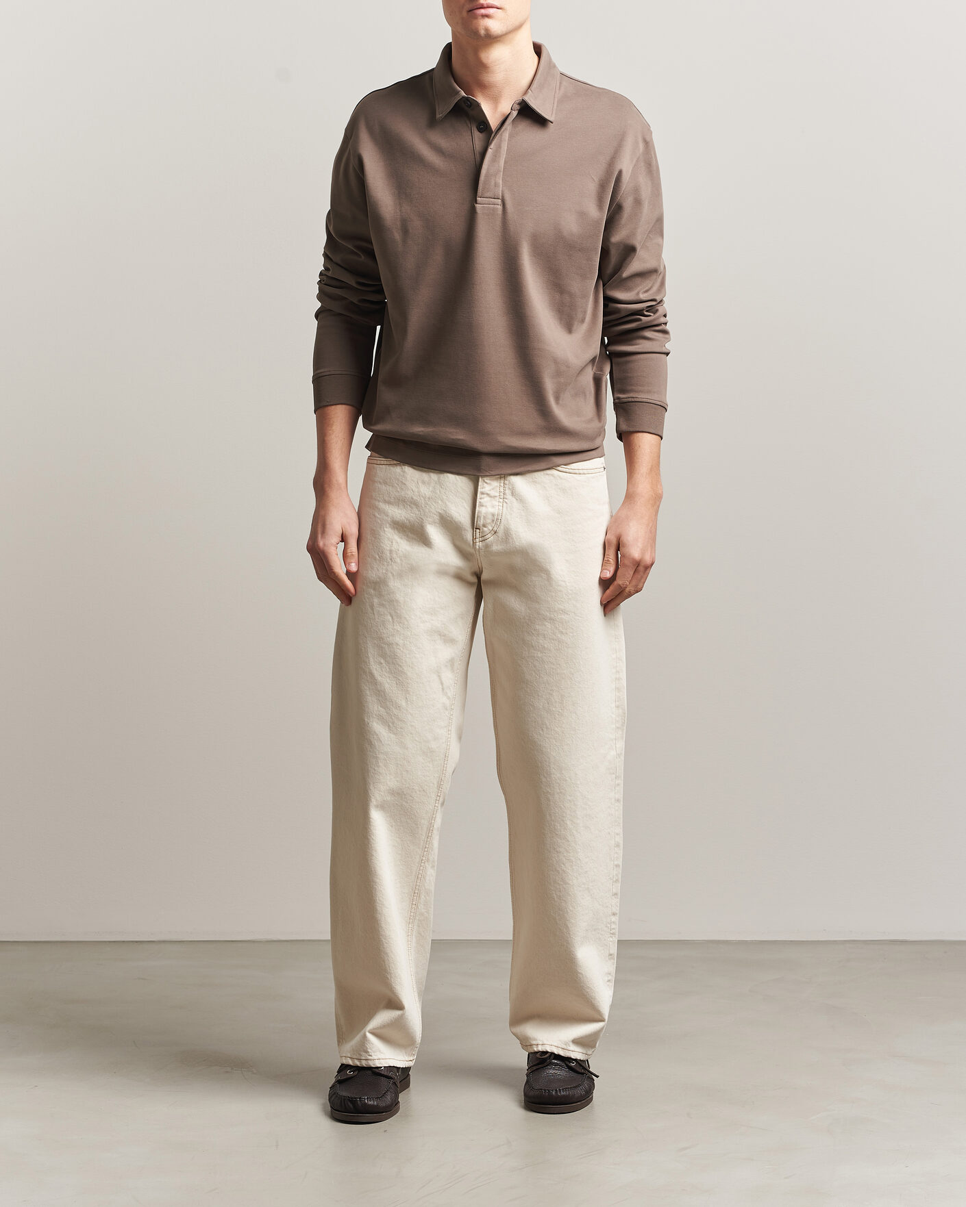 Herre | Polotrøjer | Sunspel | Heavy Weight Supima Cotton Long Sleeve Polo Dark Cedar