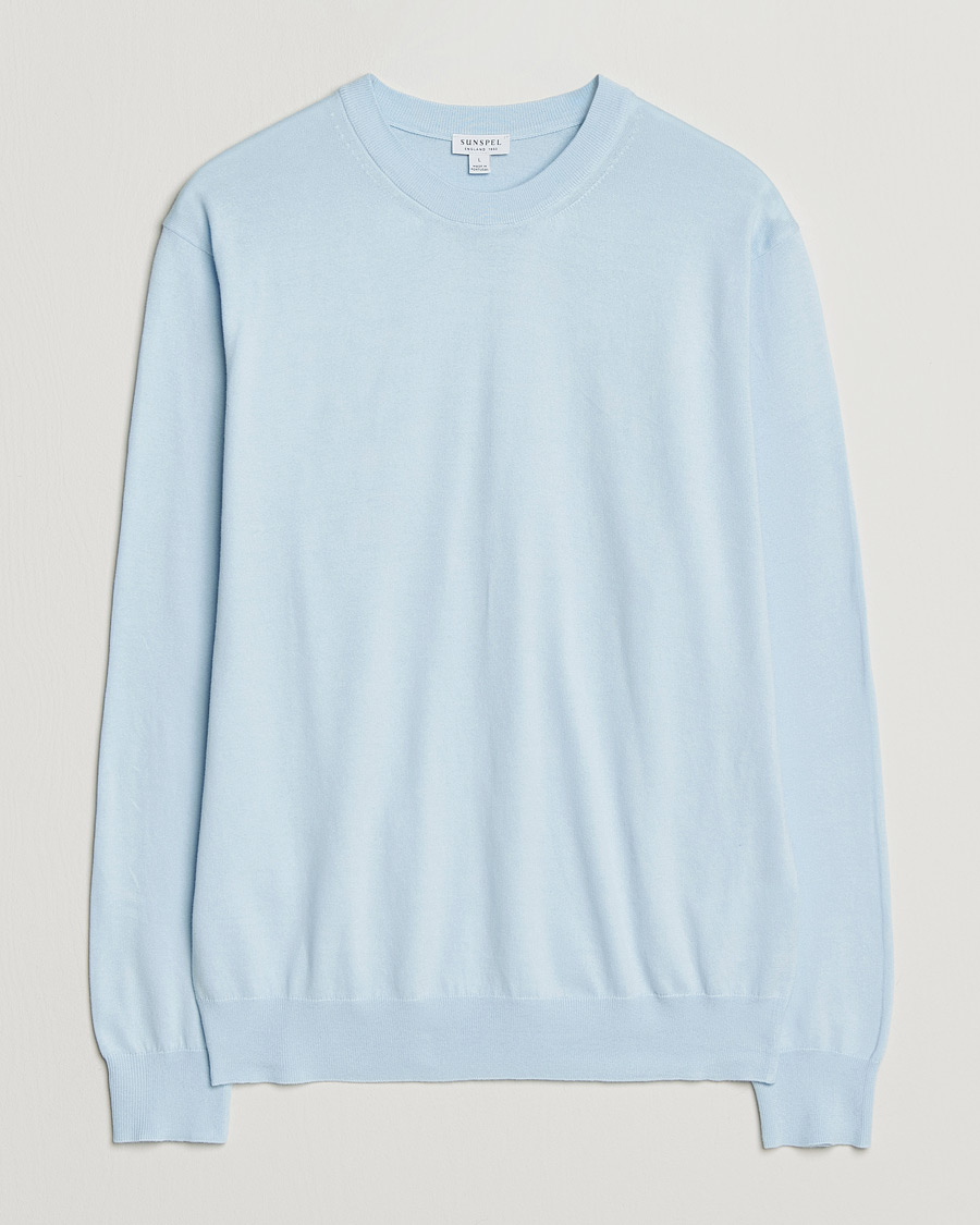 Herre | Trøjer | Sunspel | Lightweight Knitted Cotton Crew Pastel Blue