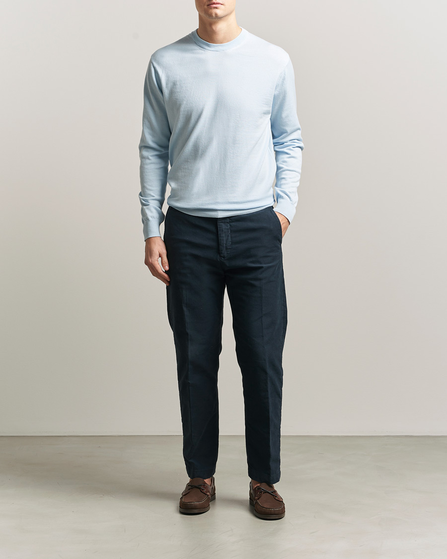 Herre | Trøjer | Sunspel | Lightweight Knitted Cotton Crew Pastel Blue