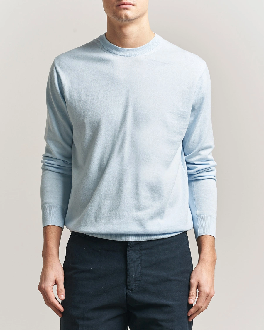 Herre | Trøjer | Sunspel | Lightweight Knitted Cotton Crew Pastel Blue