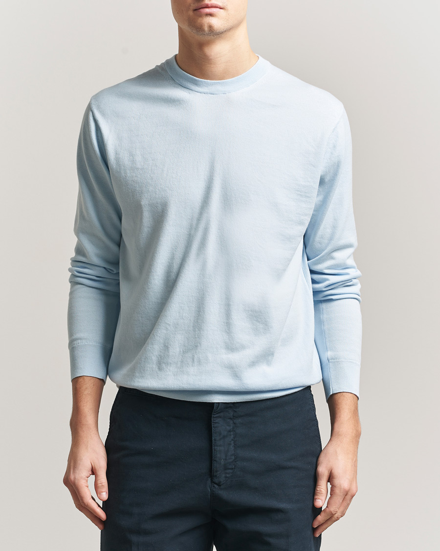Herre | Trøjer | Sunspel | Lightweight Knitted Cotton Crew Pastel Blue