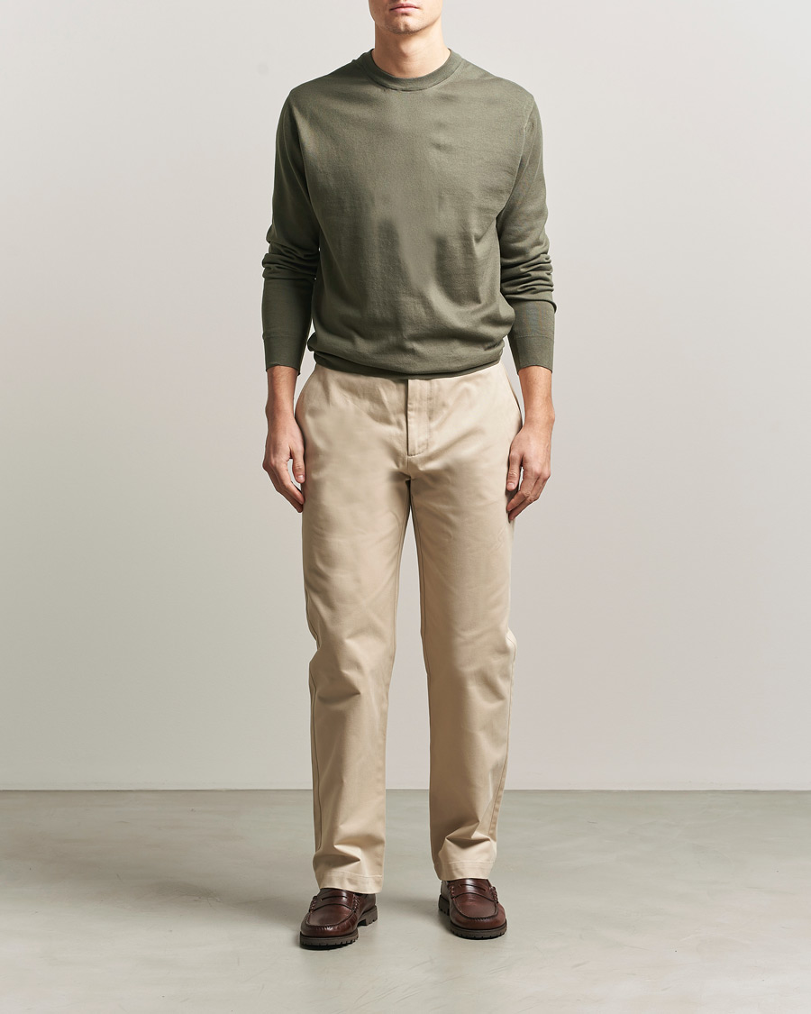 Herre | Trøjer | Sunspel | Lightweight Knitted Cotton Crew Khaki