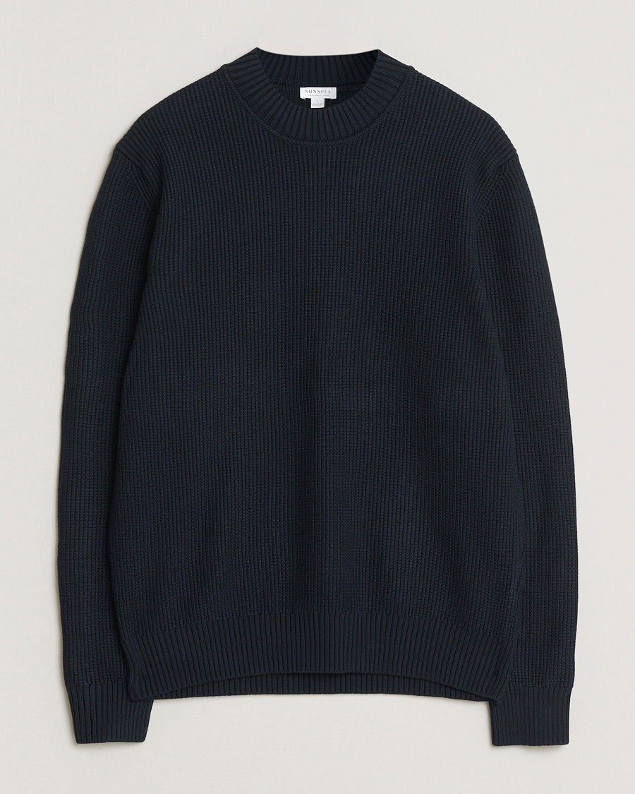 Herre | Trøjer | Sunspel | Cotton Stitch Mock Neck Navy