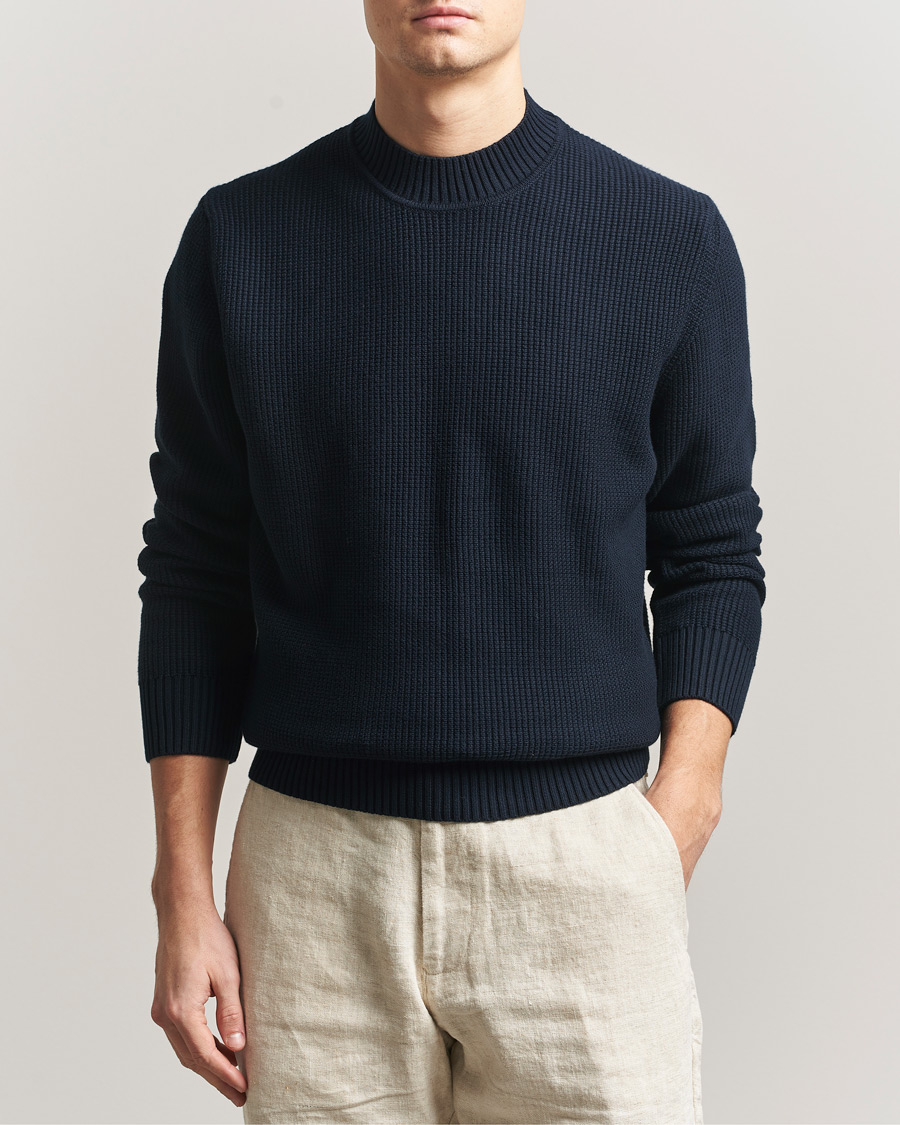 Herre | Trøjer | Sunspel | Cotton Stitch Mock Neck Navy