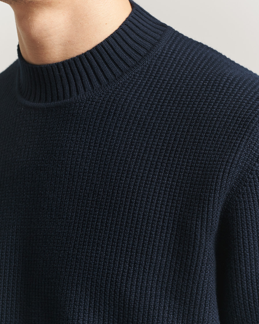 Herre | Trøjer | Sunspel | Cotton Stitch Mock Neck Navy