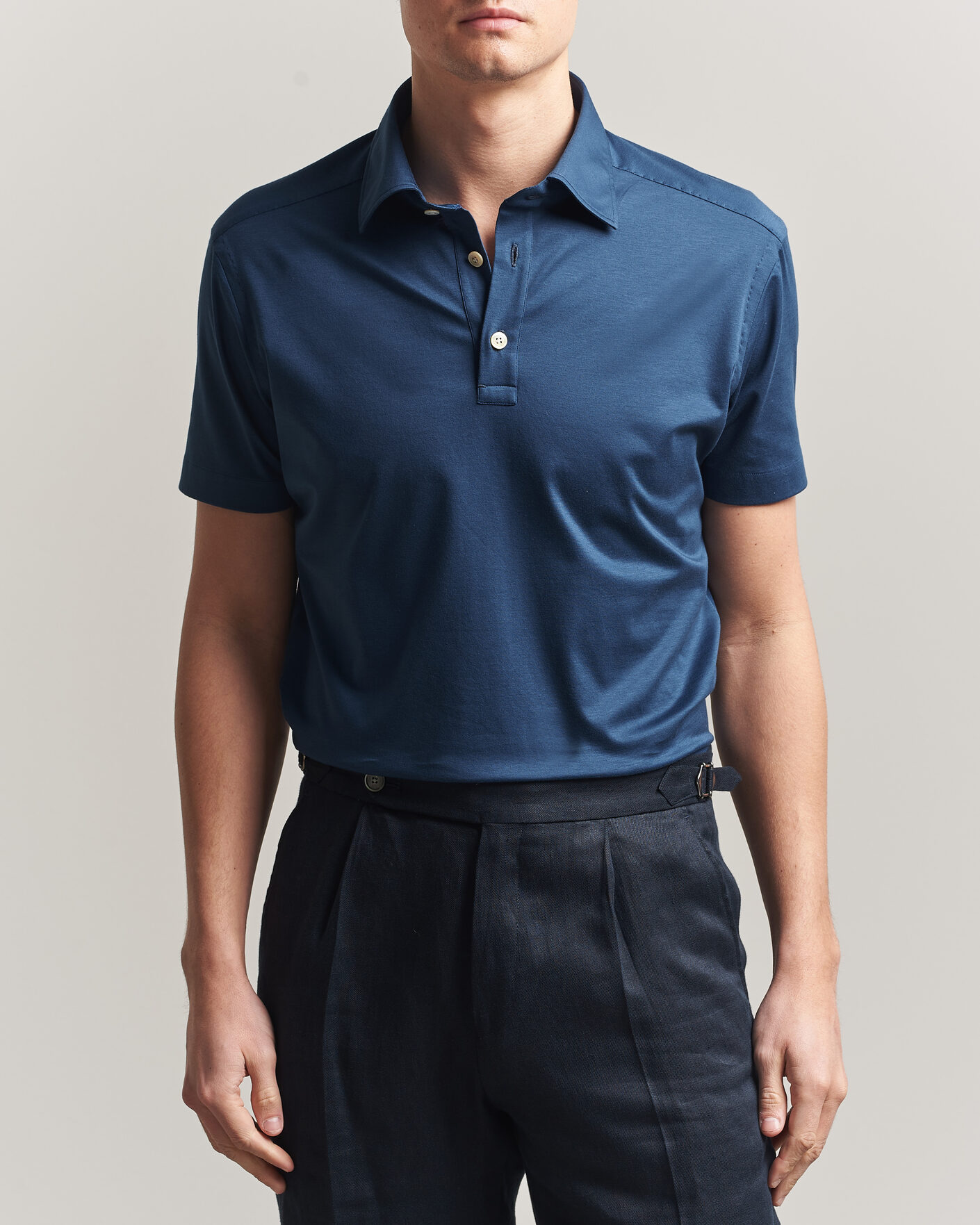 Herre | Polotrøjer | Kiton | Short Sleeve Jersey Polo Dark Blue