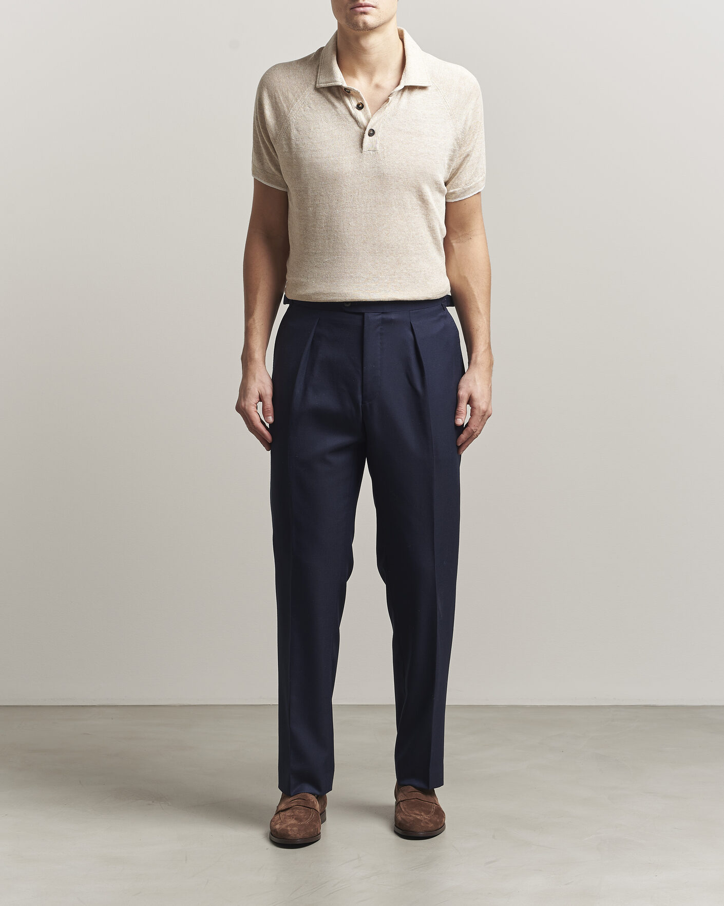 Herre | Polotrøjer | Kiton | Linen Raglan Polo Shirt Ecru