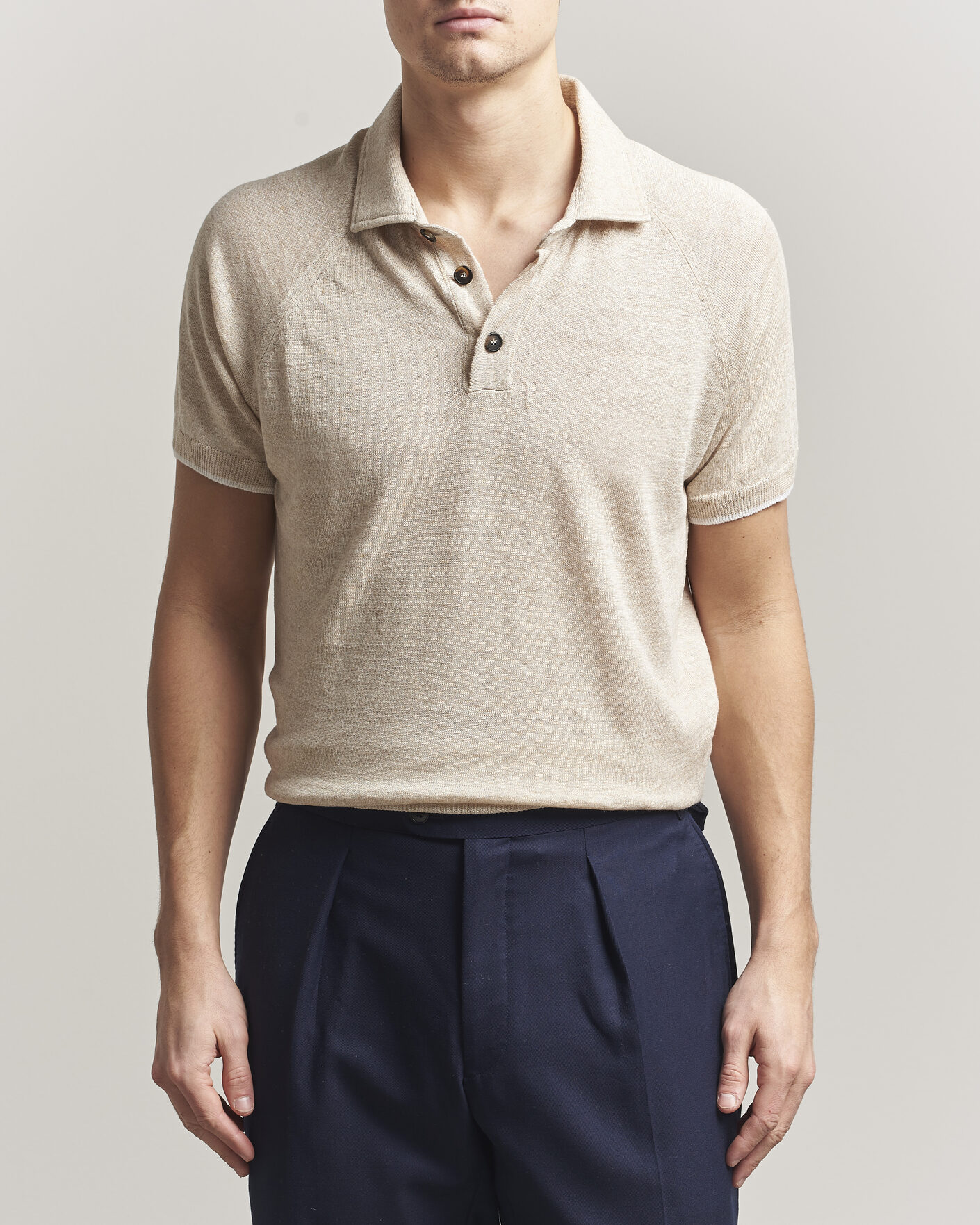 Herre | Polotrøjer | Kiton | Linen Raglan Polo Shirt Ecru