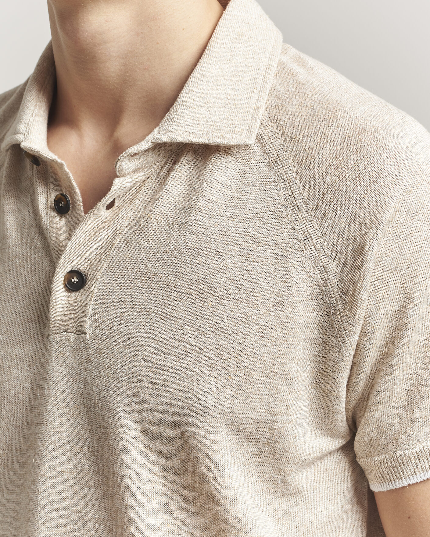 Herre | Polotrøjer | Kiton | Linen Raglan Polo Shirt Ecru
