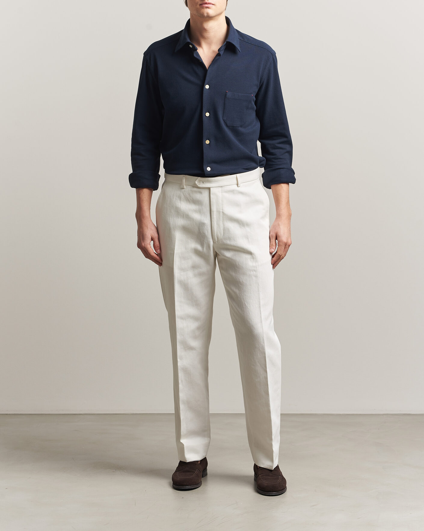 Herre | Skjorter | Kiton | Jersey Piquet Shirt Navy