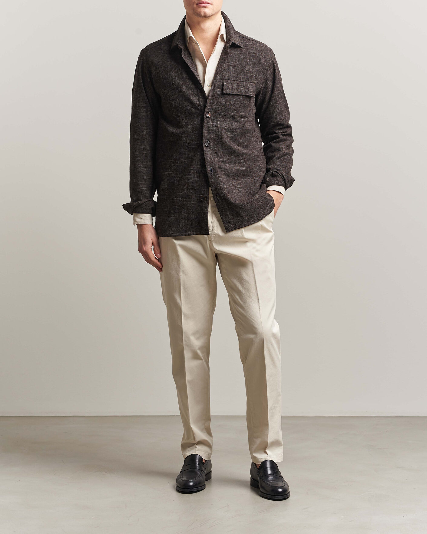 Herre | Skjorter | Kiton | Virgin Wool Overshirt Dark Brown