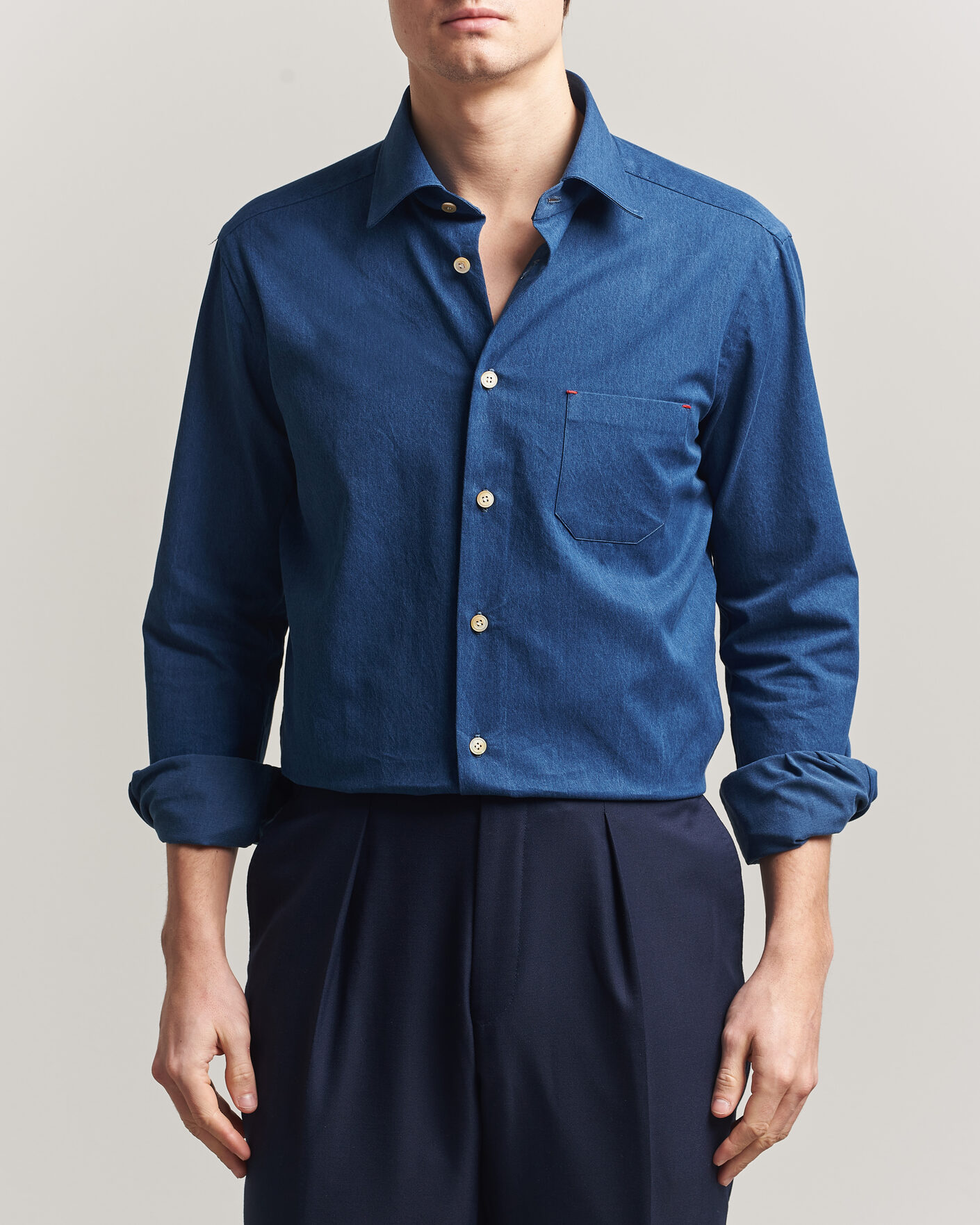 Herre | Skjorter | Kiton | Denim Sport Shirt Medium Blue