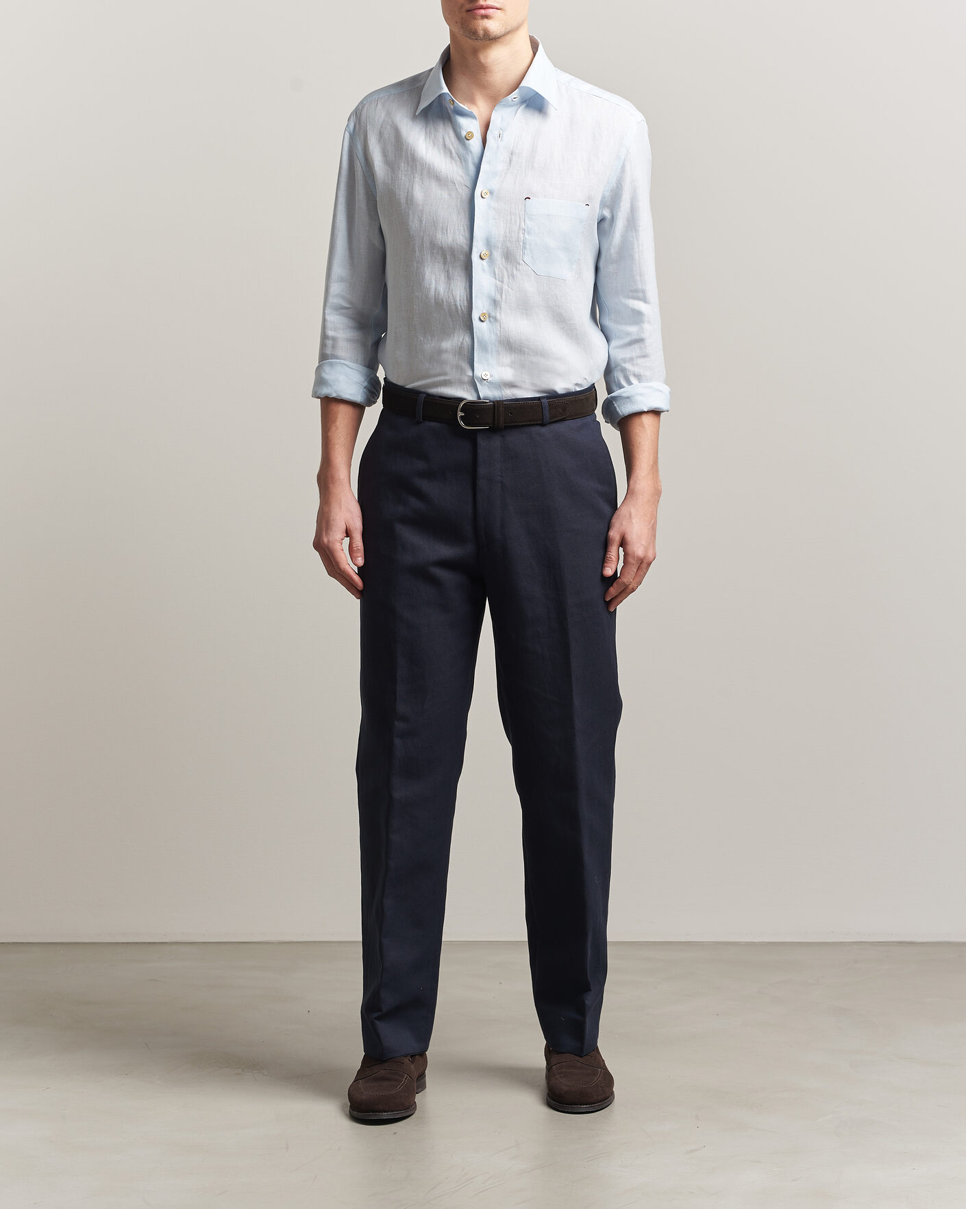 Herre | Skjorter | Kiton | Linen Sport Shirt Light Blue