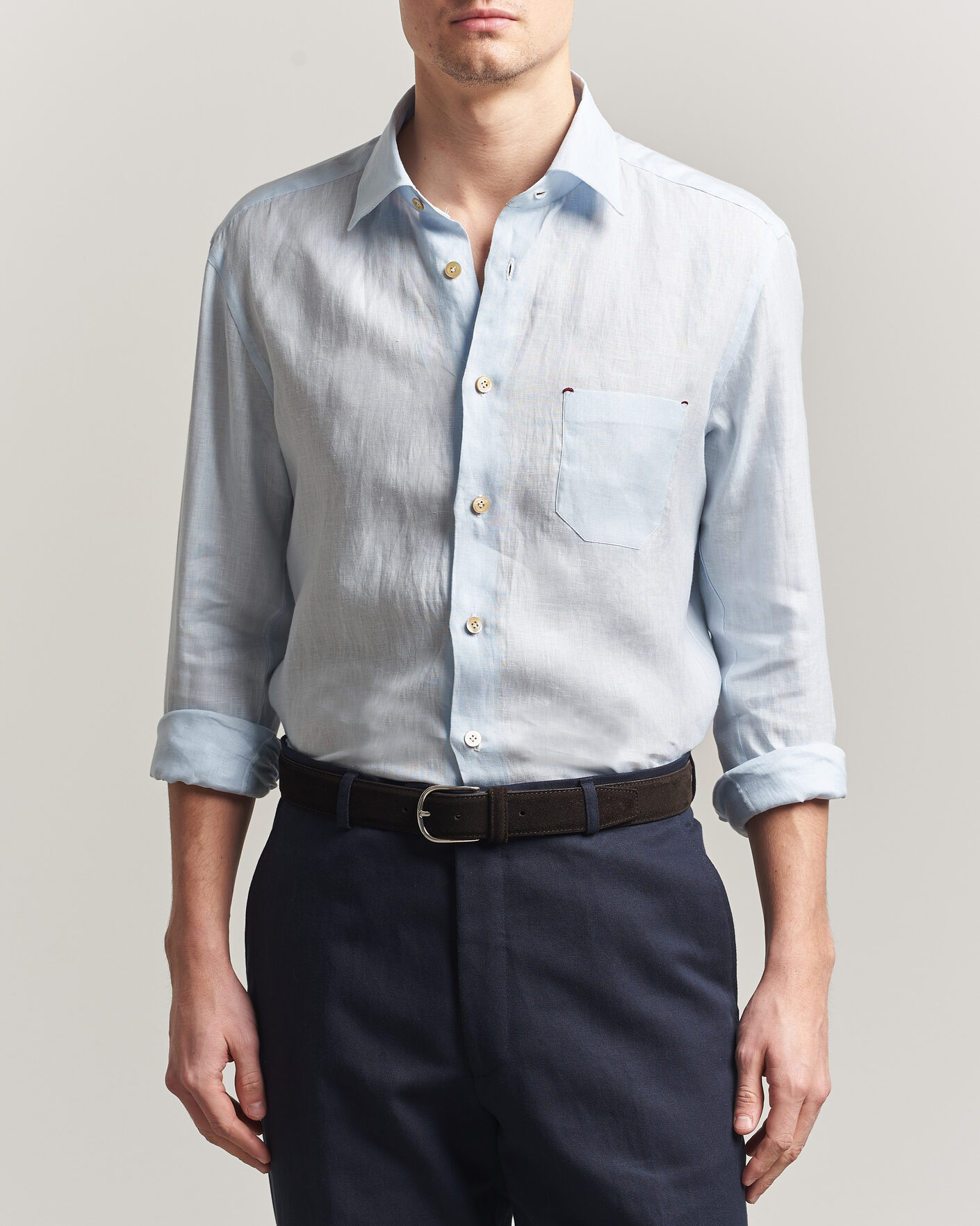 Herre | Skjorter | Kiton | Linen Sport Shirt Light Blue