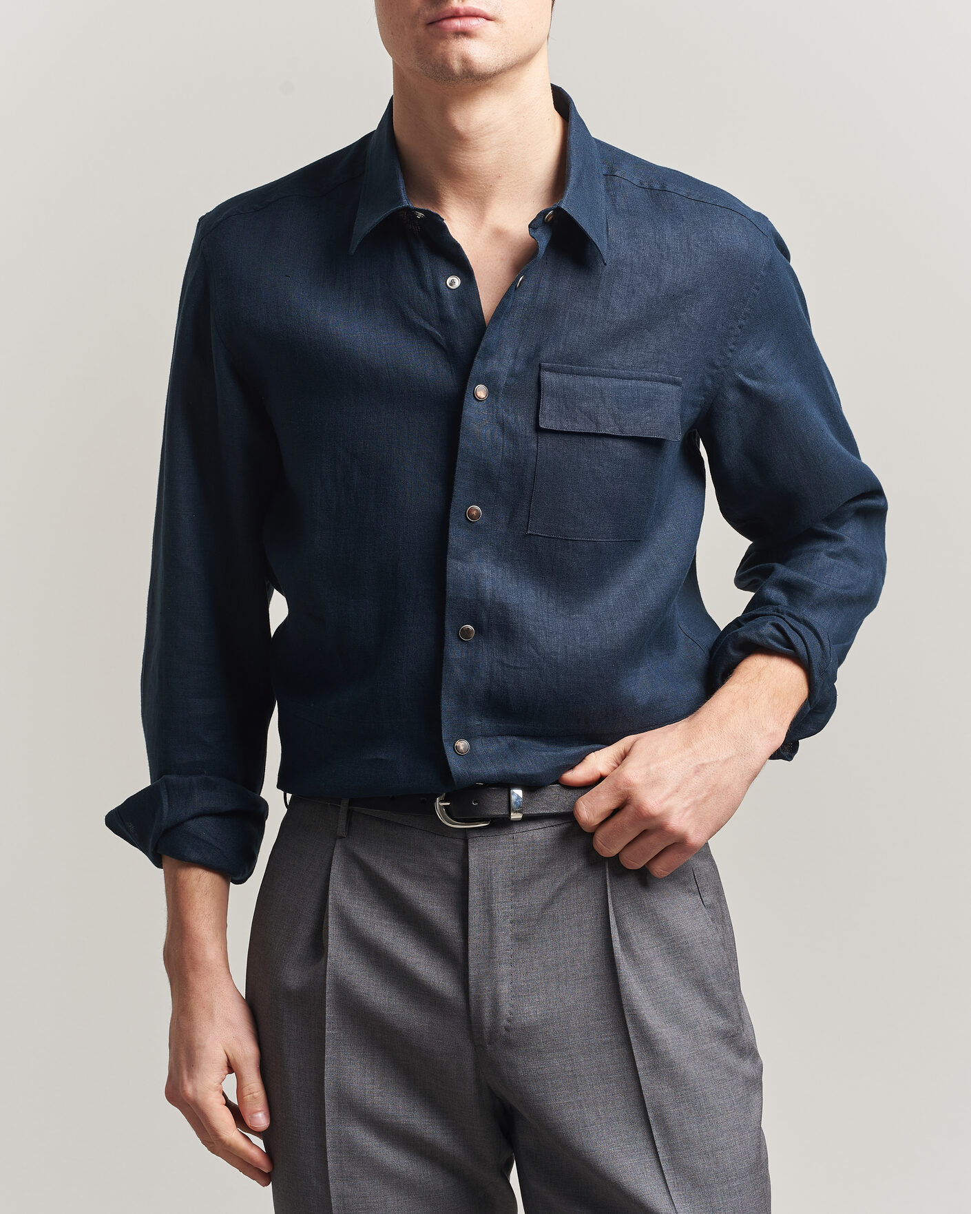 Herre | Skjorter | Kiton | Linen Overshirt Navy