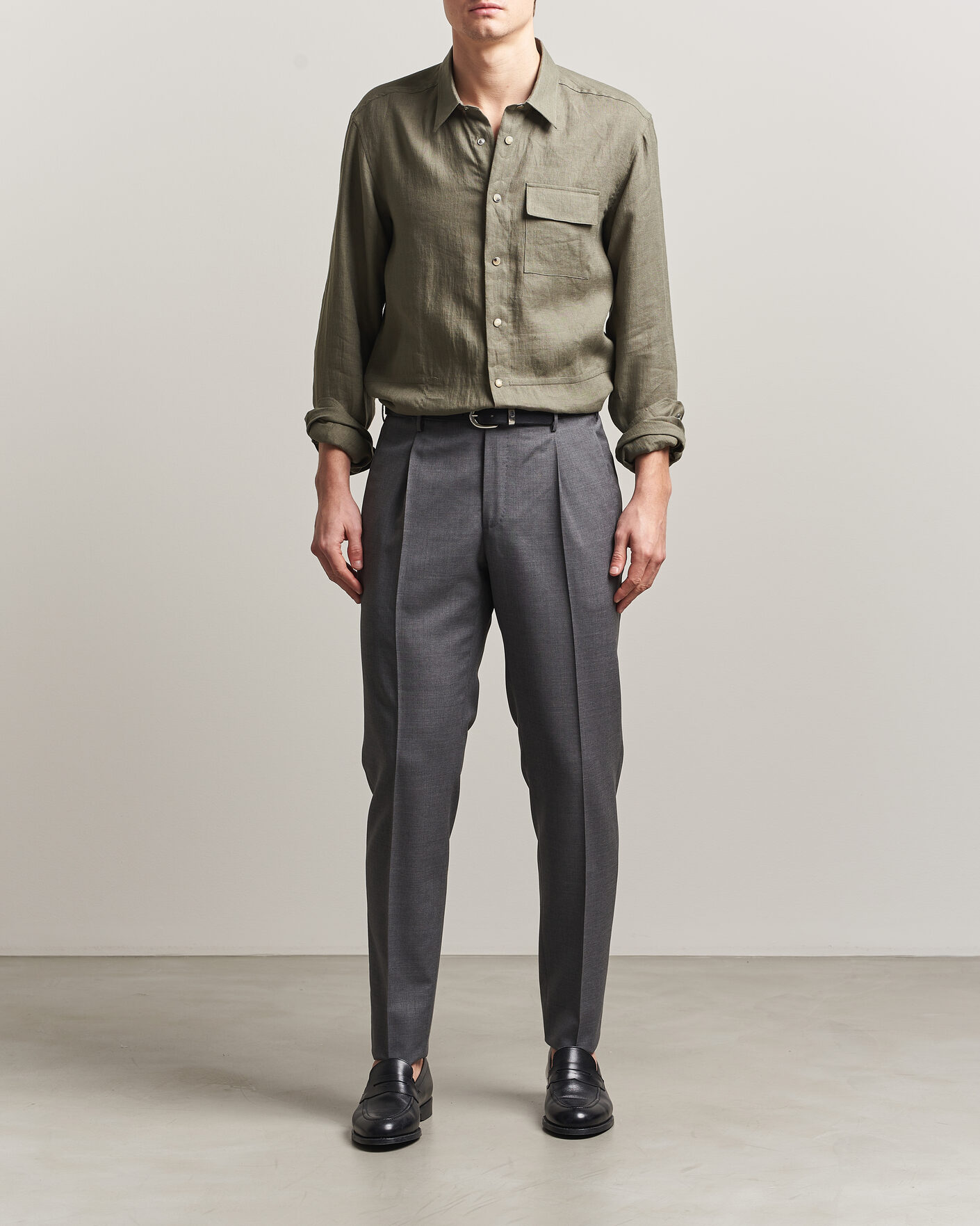Herre | Skjorter | Kiton | Linen Overshirt Khaki