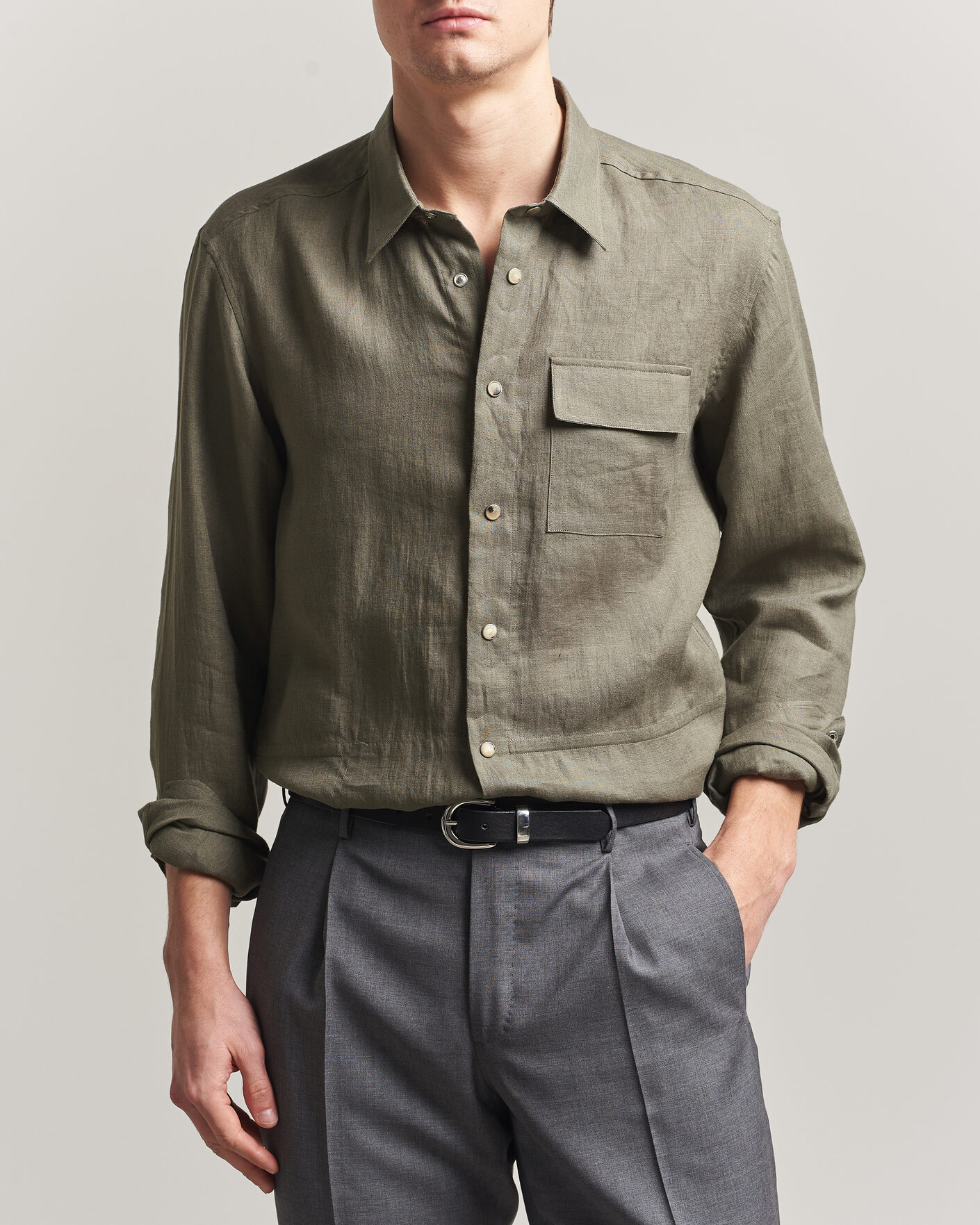 Herre | Skjorter | Kiton | Linen Overshirt Khaki